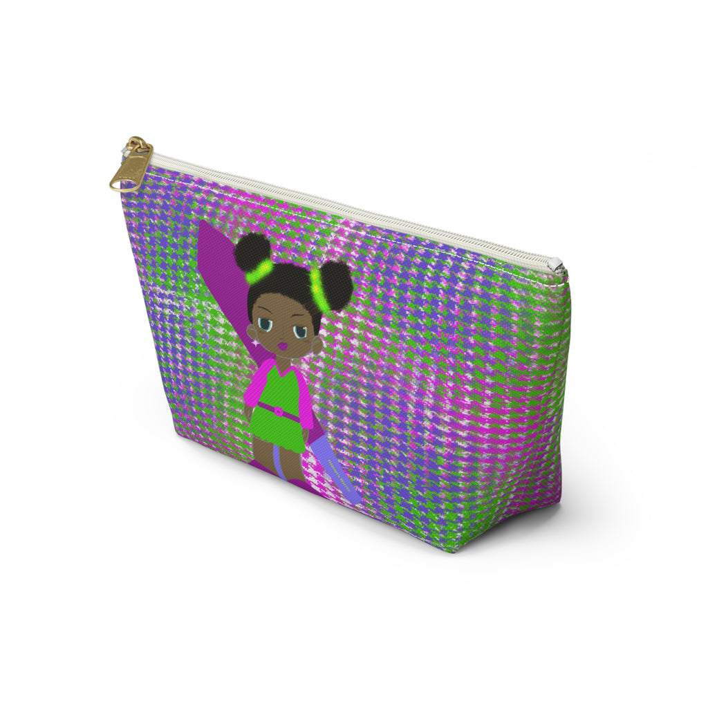 Girls' Superhero Accessory Pouch — Pink & Green T-Top Makeup Bag