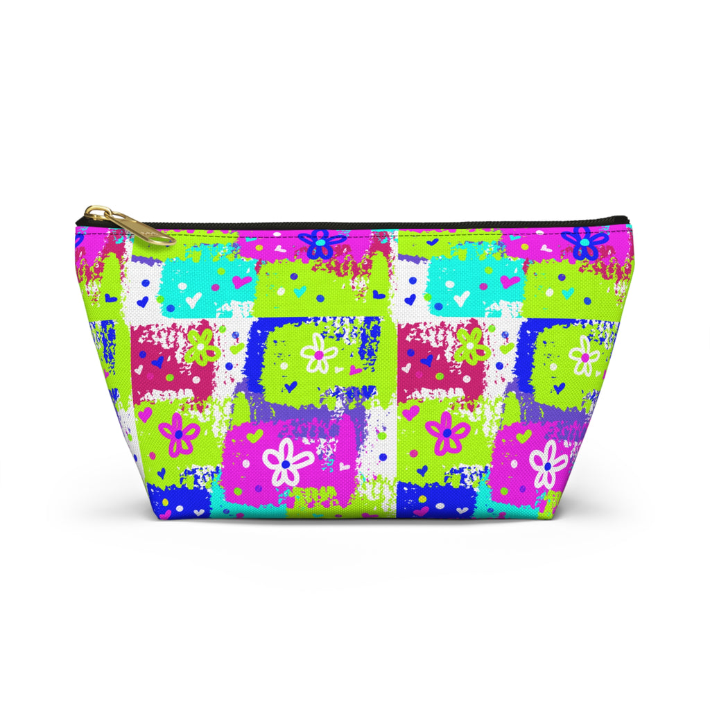 Floral Patchwork Accessory Pouch — Bright Zipper Makeup Bag