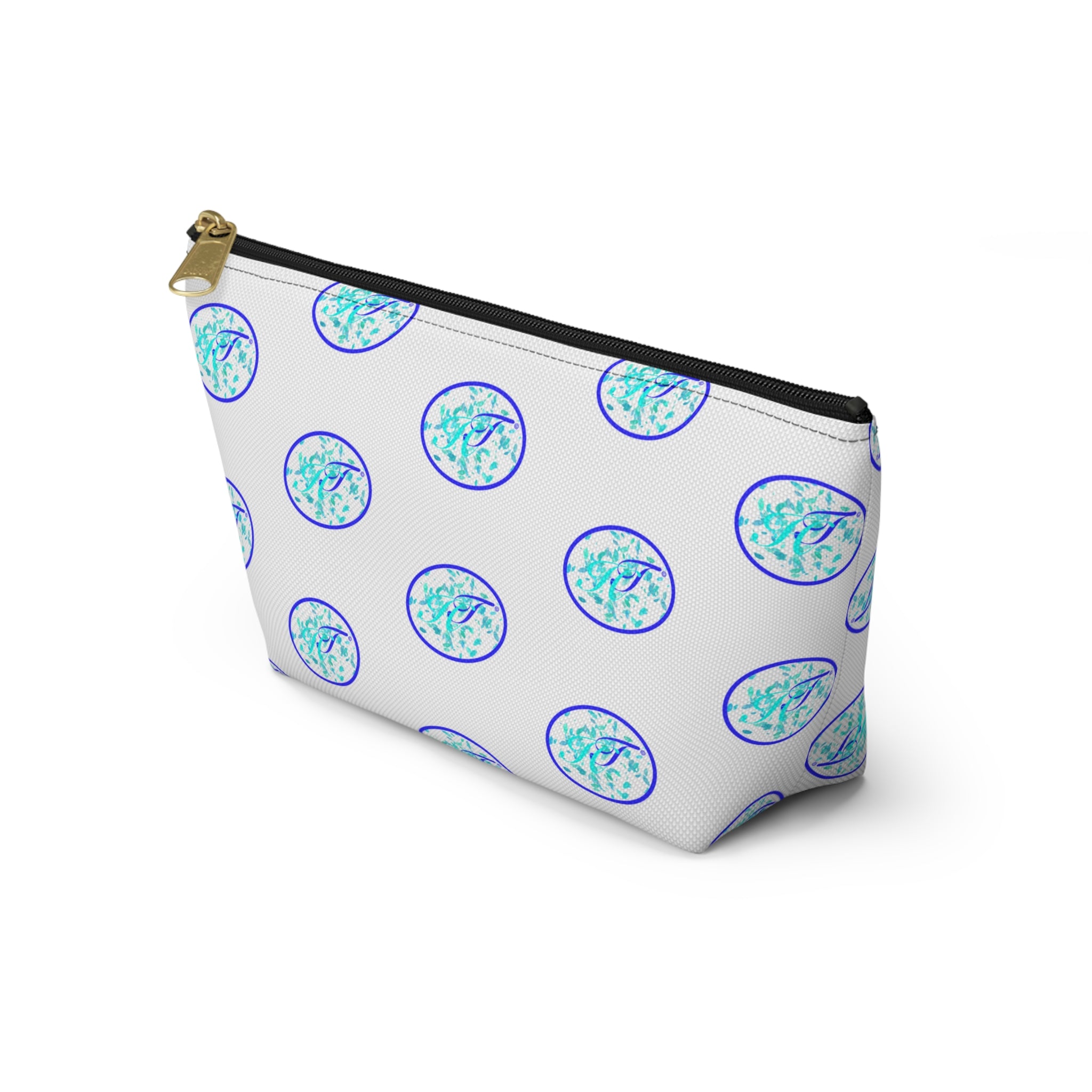 Ocean Breeze Accessory Pouch — Blue Sea Glass Pattern T-Bottom Zipper Bag
