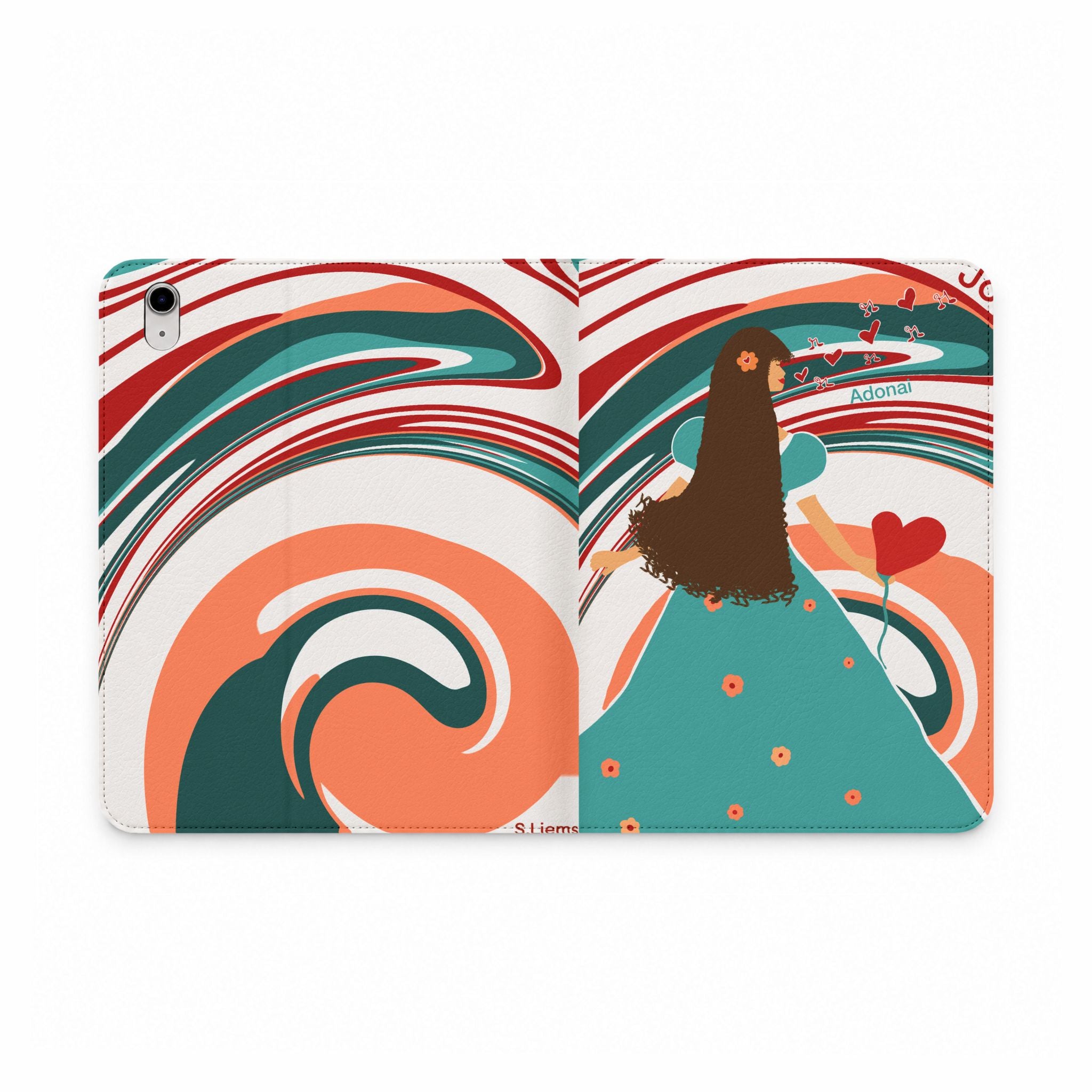Girl with Heart Tablet Folio Case — Whimsical Retro Swirl Design