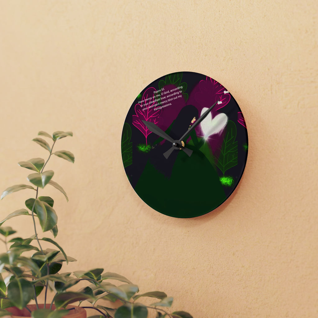 Floral Heart Acrylic Wall Clock — Romantic Botanical Home Decor