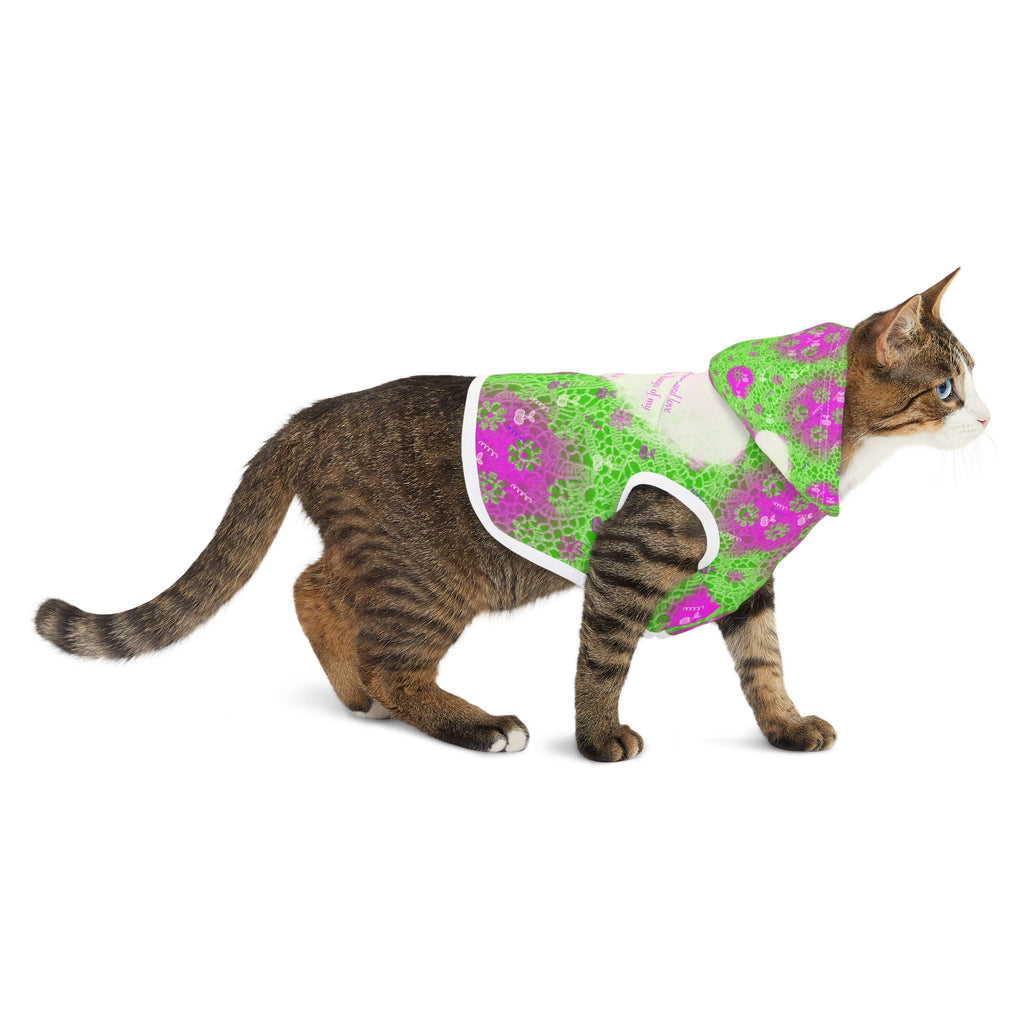 Pet Hoodie — Floral Green & Pink Heart Design with Psalm 23:6 Quote
