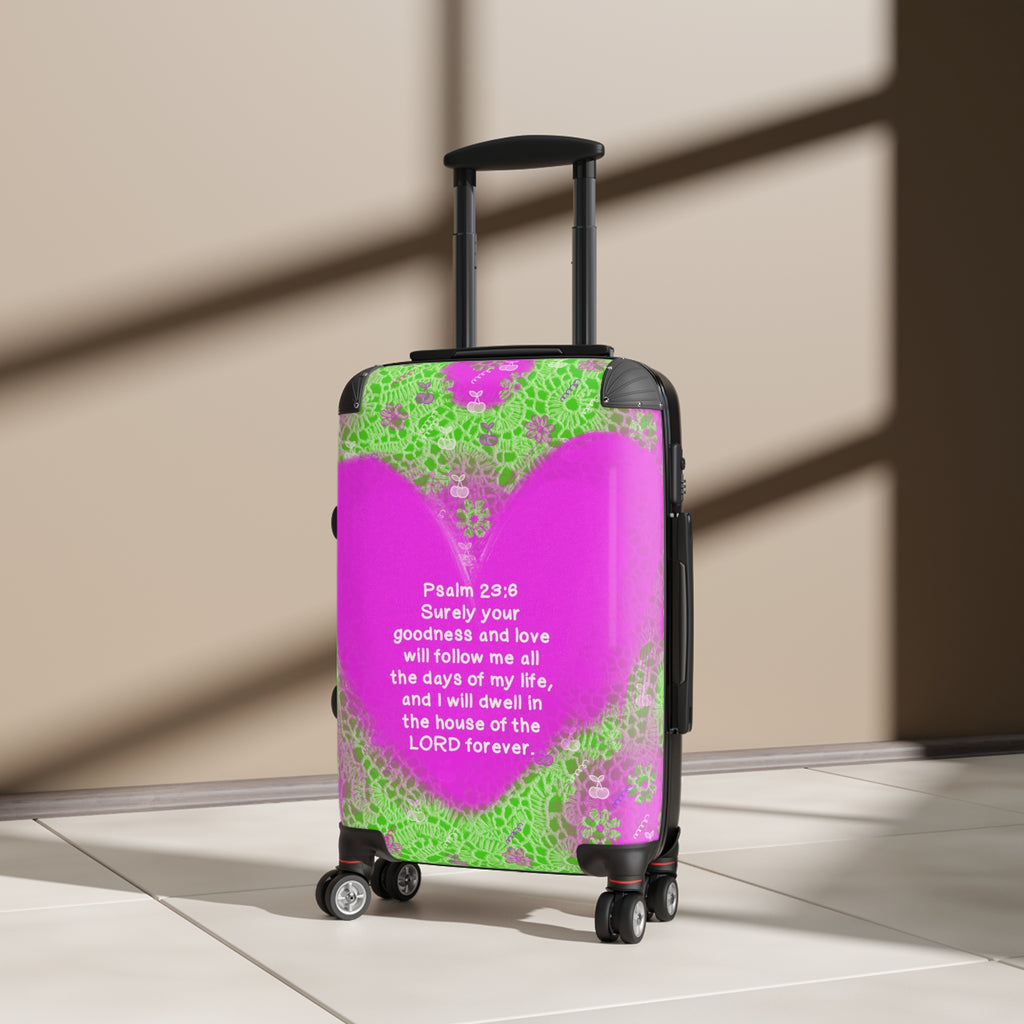 Psalm 23:6 Pink Heart Carry-On Suitcase — Christian Travel Luggage