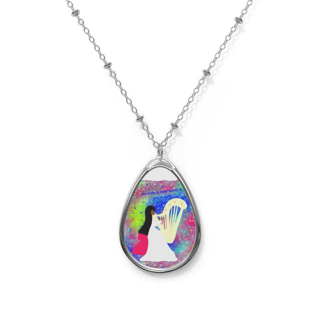 Oval Harp Necklace — Colorful Musician Pendant