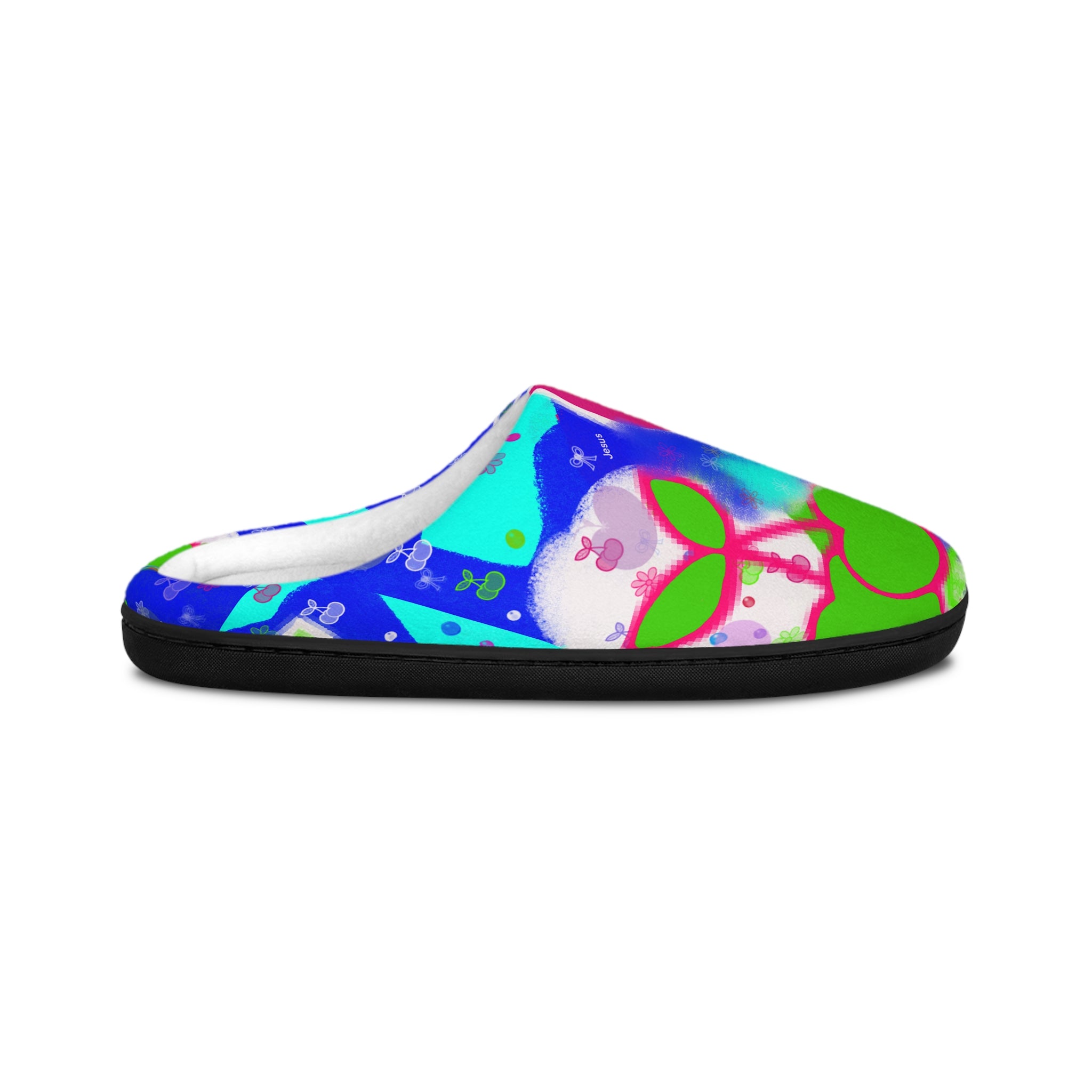 Cherry Bloom Indoor Slippers — Bright Blue Floral Women's House Slippers