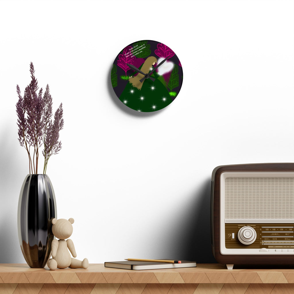 Acrylic Wall Clock - Whimsical Woodland Angel Design