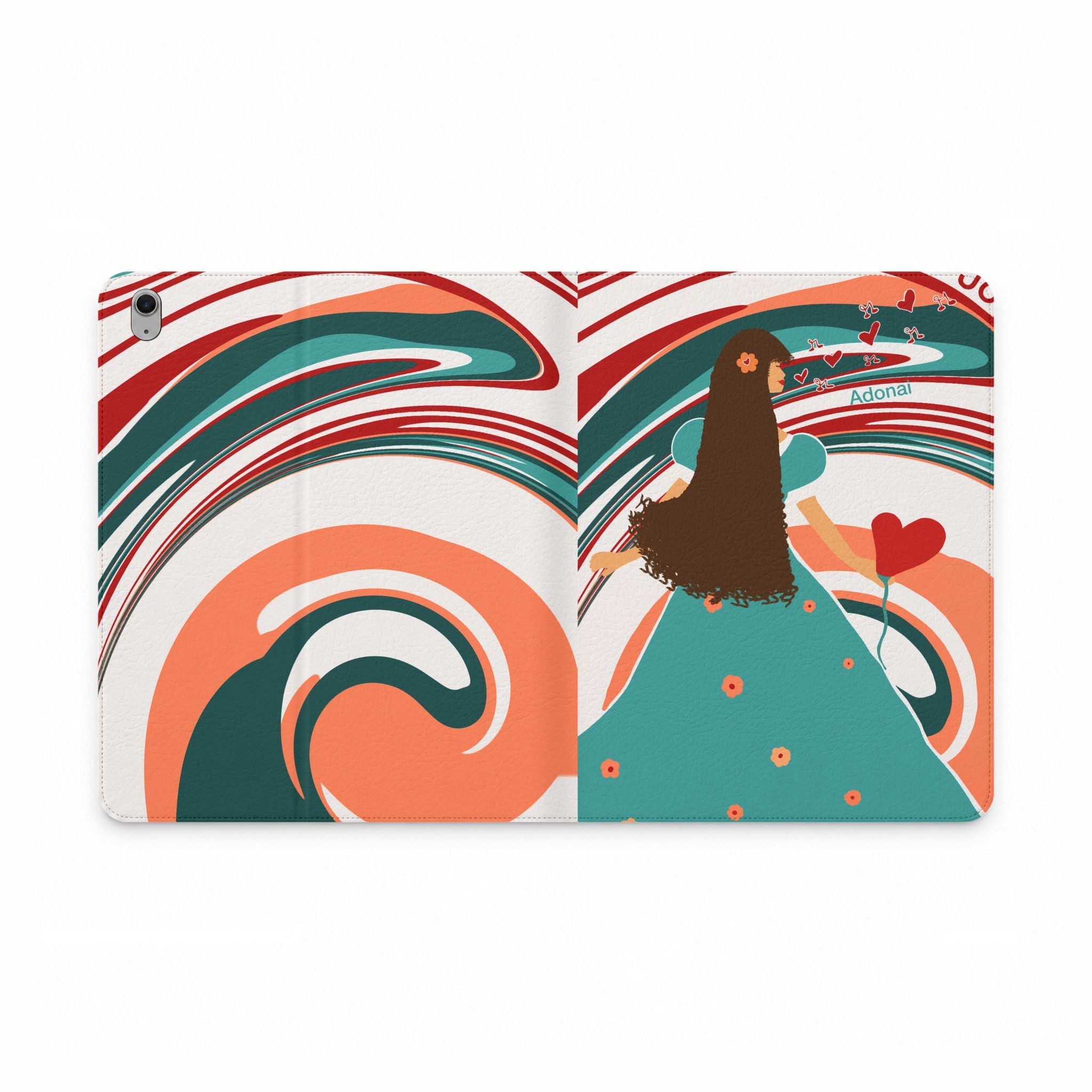 Girl with Heart Tablet Folio Case — Whimsical Retro Swirl Design