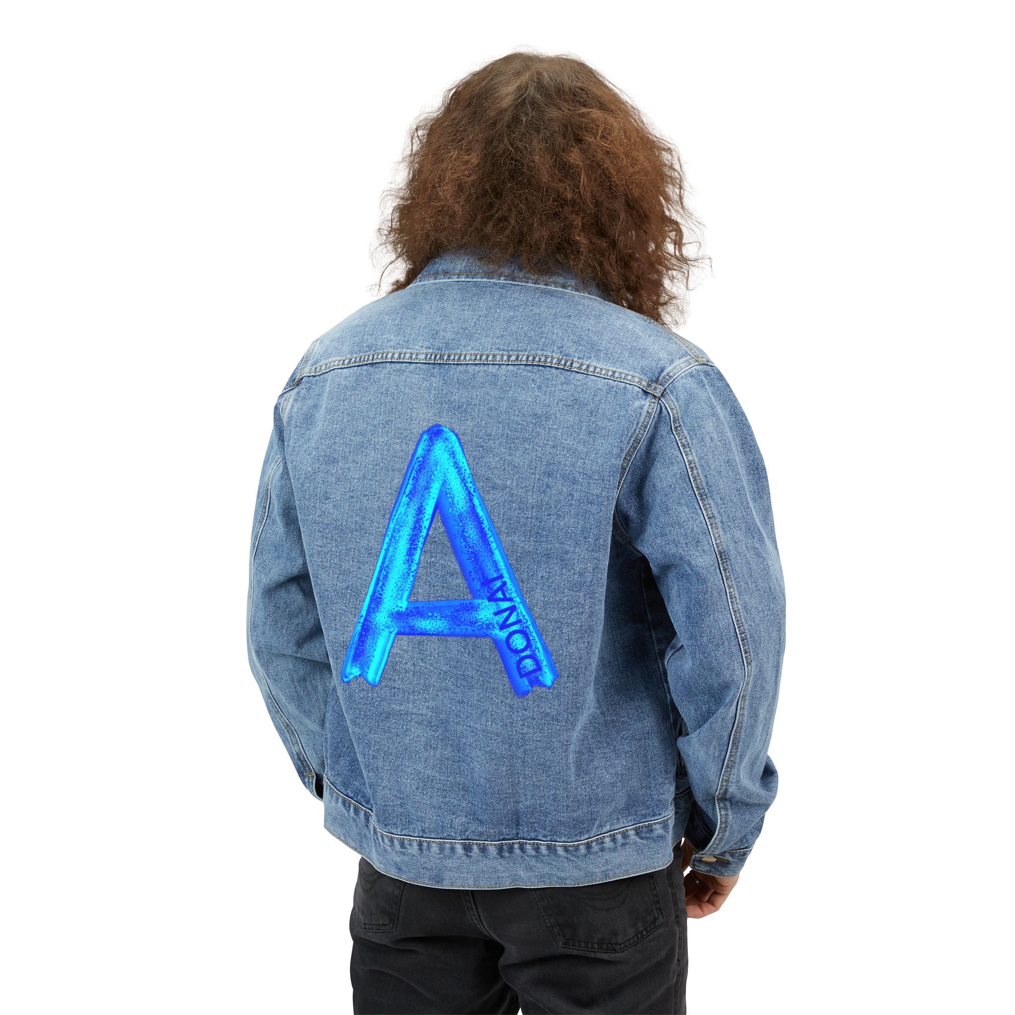 Denim Jacket — Blue Holographic 'A' Back Patch Casual Trucker Jacket