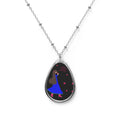 Oval Necklace — Romantic Blue Dress Pendant with Heart Confetti