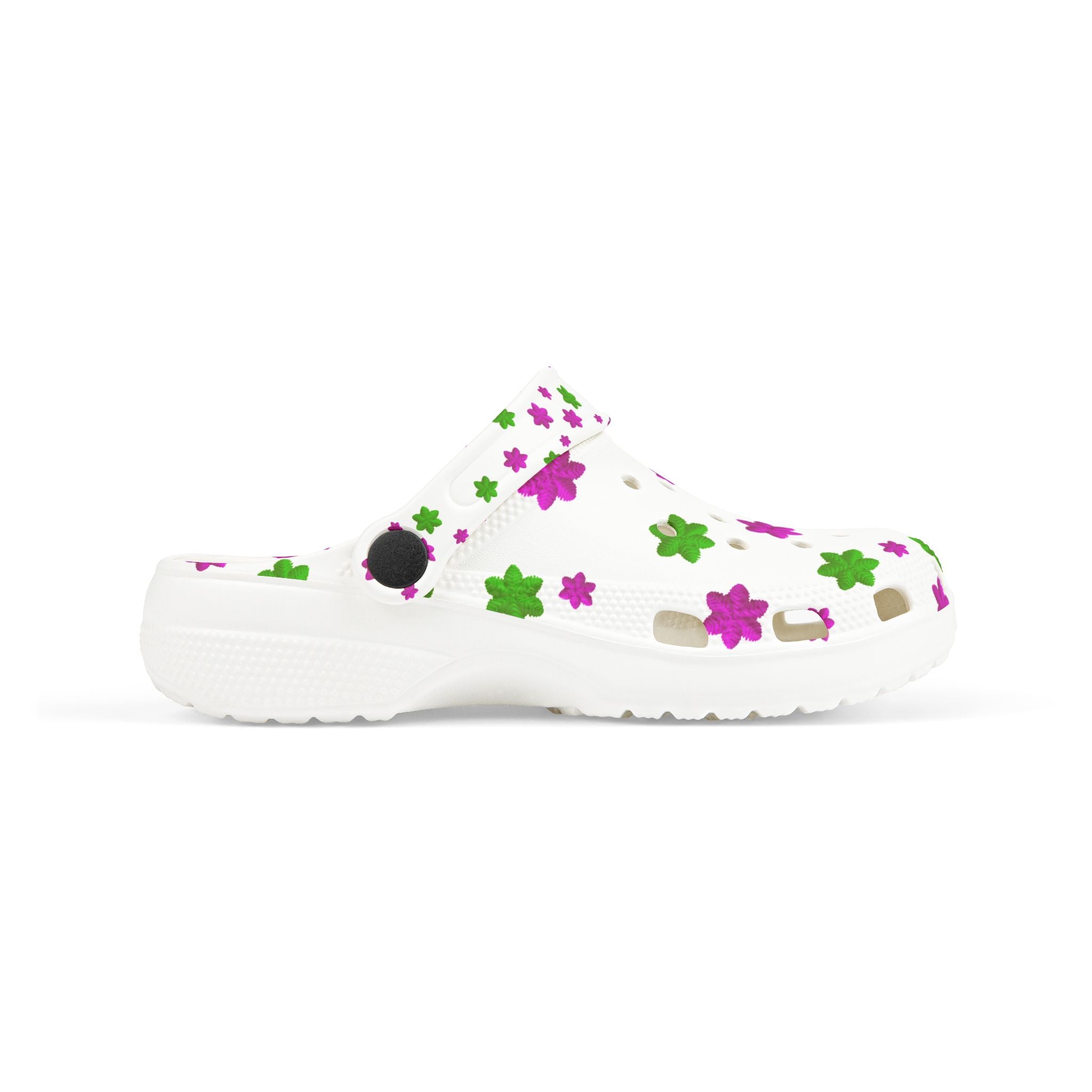 Kids Floral EVA Foam Clogs — White Pink & Green Flower Print