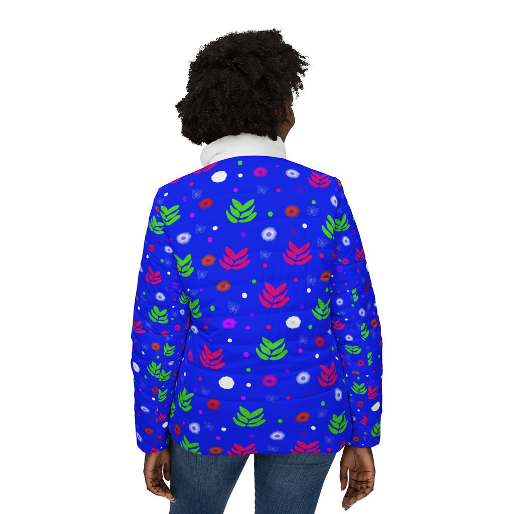 Puffer Jacket — Bright Floral Dot Print Women’s Winter Coat