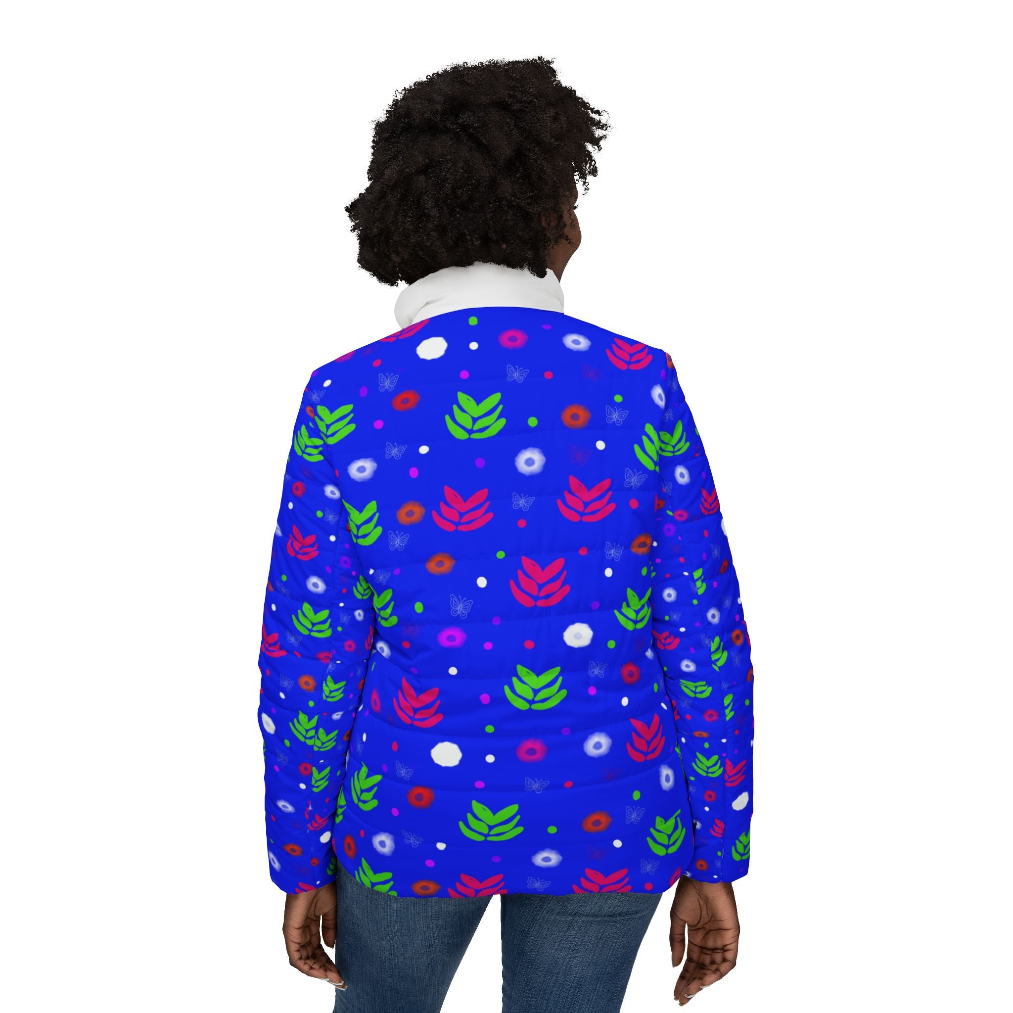 Puffer Jacket — Bright Floral Dot Print Women’s Winter Coat