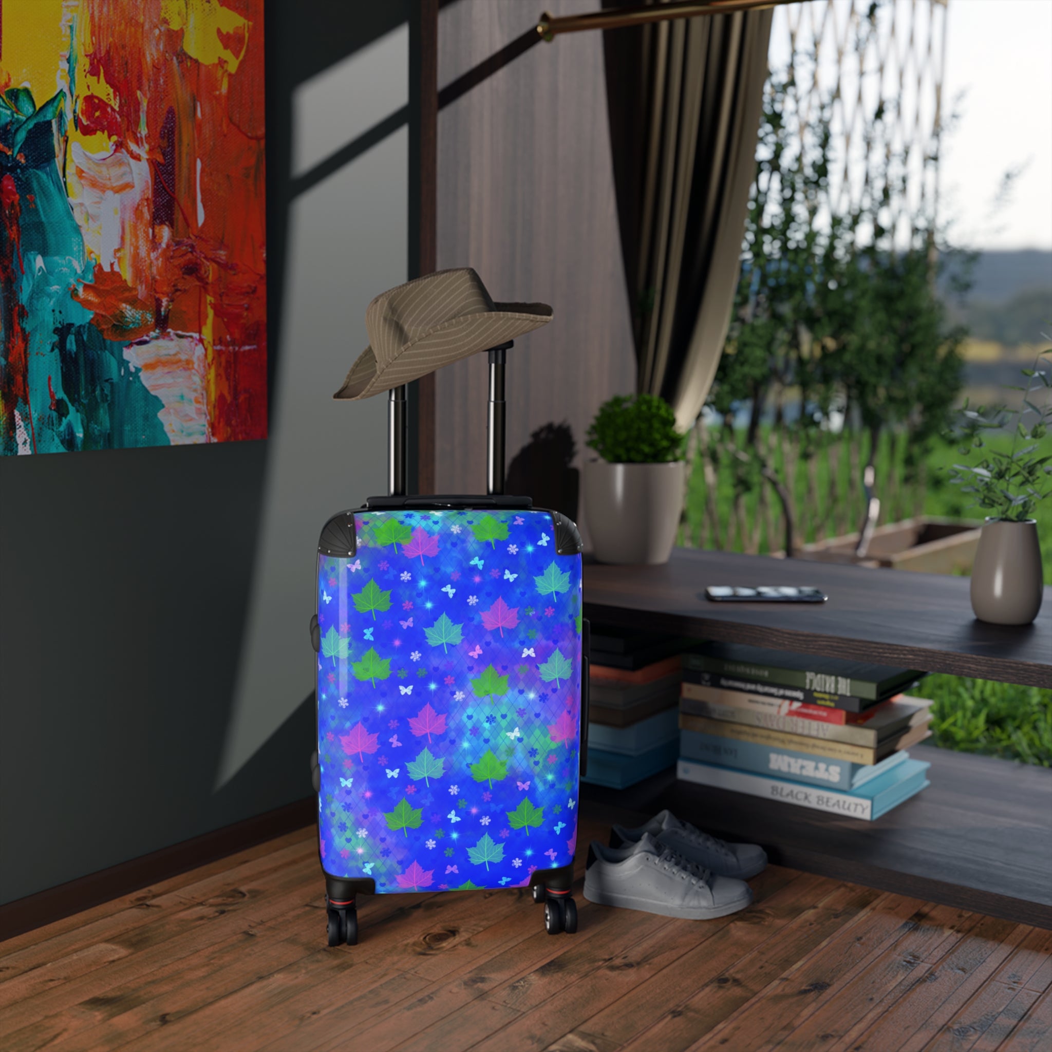 Starry Maple Suitcase Cover — Colorful Blue Travel Luggage Skin
