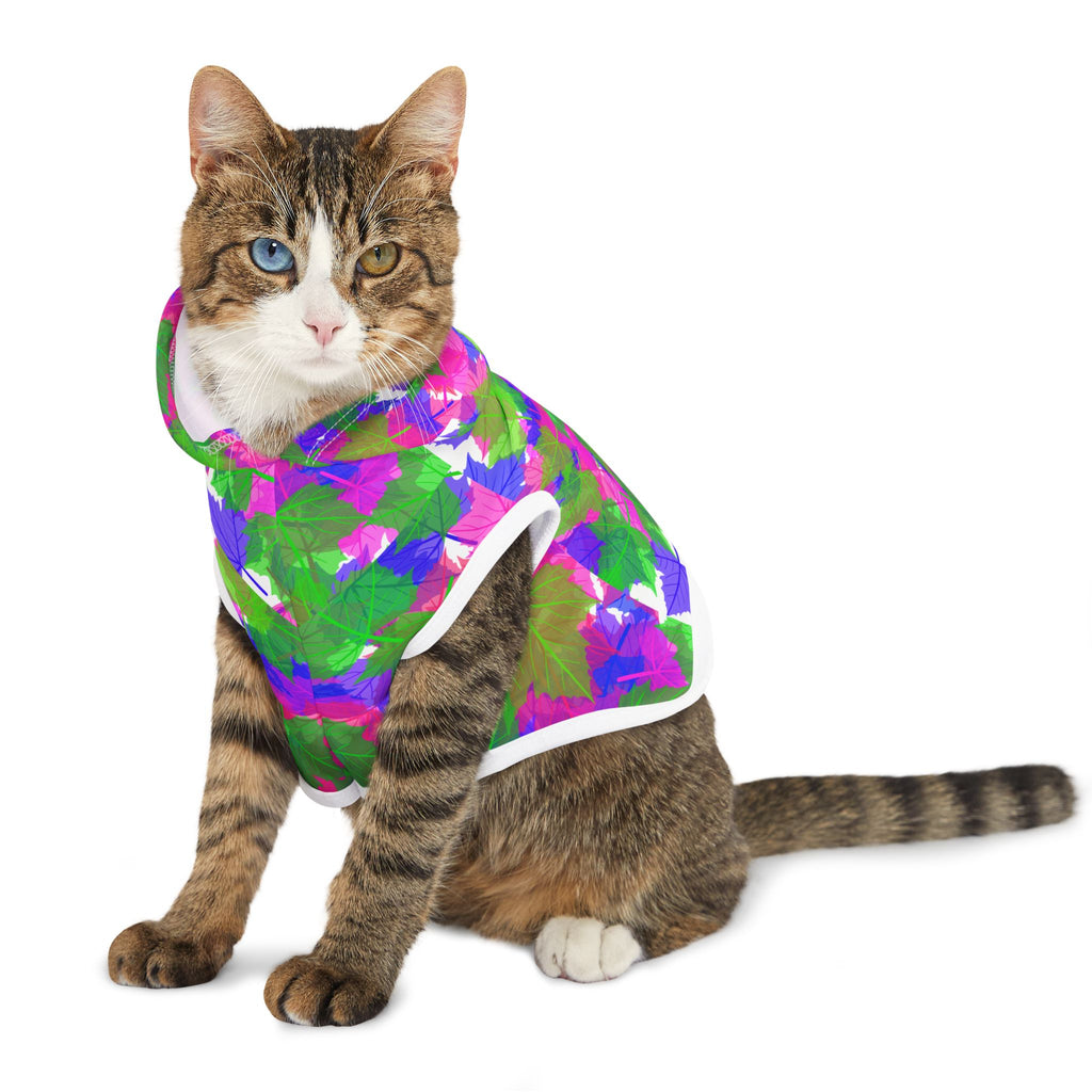 Colorful Floral Pet Hoodie — Bright Pink, Green & Purple Dog Hoodie