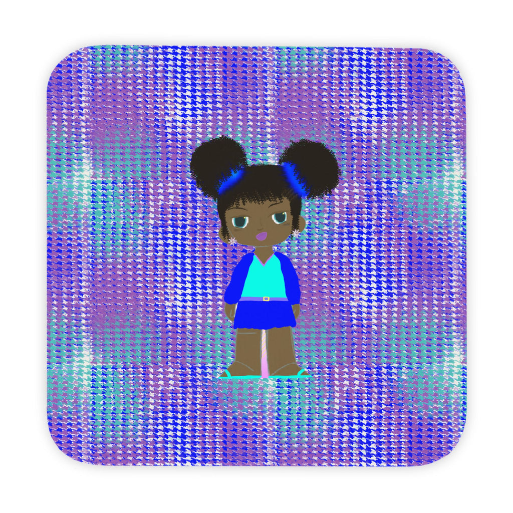 Hooded Baby Towel — Cute Black Girl Character on Shimmery Purple Holographic Background