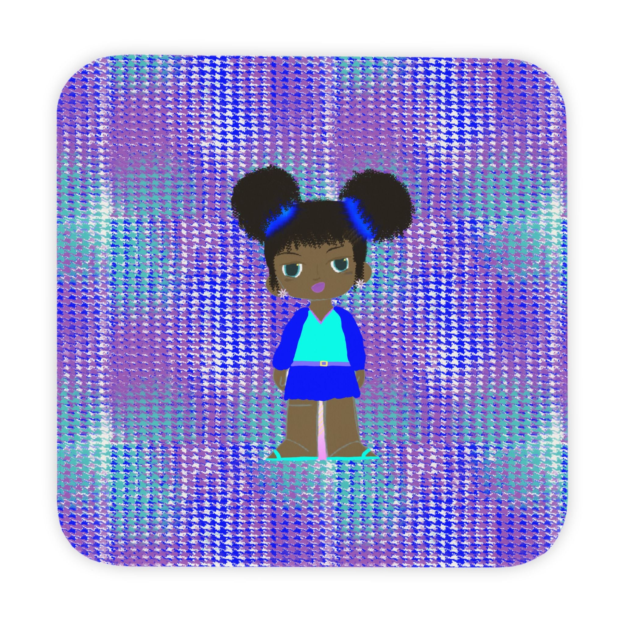 Hooded Baby Towel — Cute Black Girl Character on Shimmery Purple Holographic Background