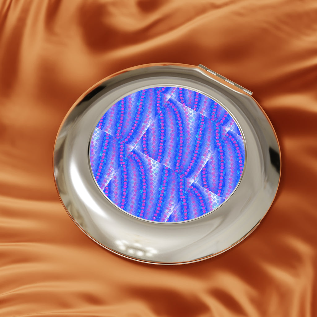 Compact Travel Mirror — Iridescent Blue-Purple Wave Pattern