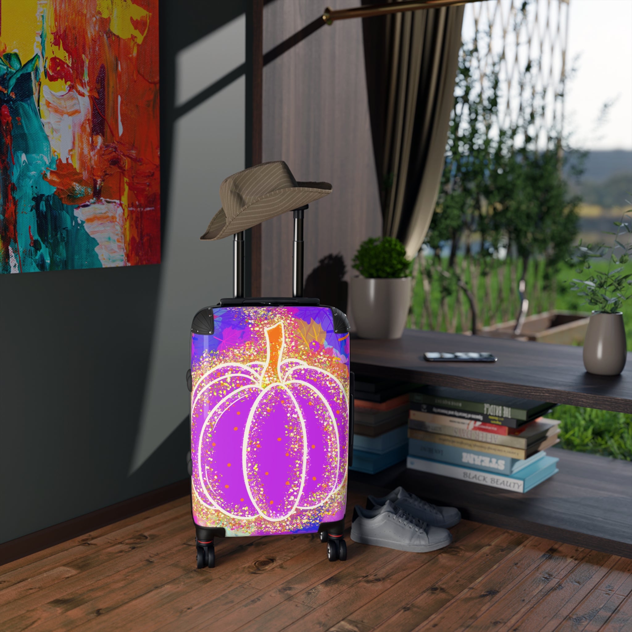 Halloween Purple Pumpkin Carry-On Suitcase – Glitter Fall Travel Luggage
