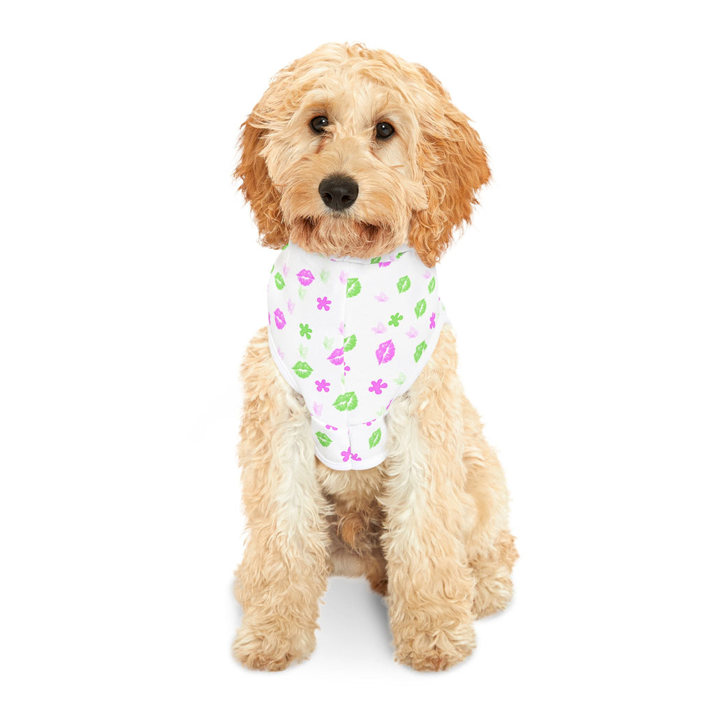Floral Kiss Pet Hoodie — Pink & Green Flower Print Dog Hoodie