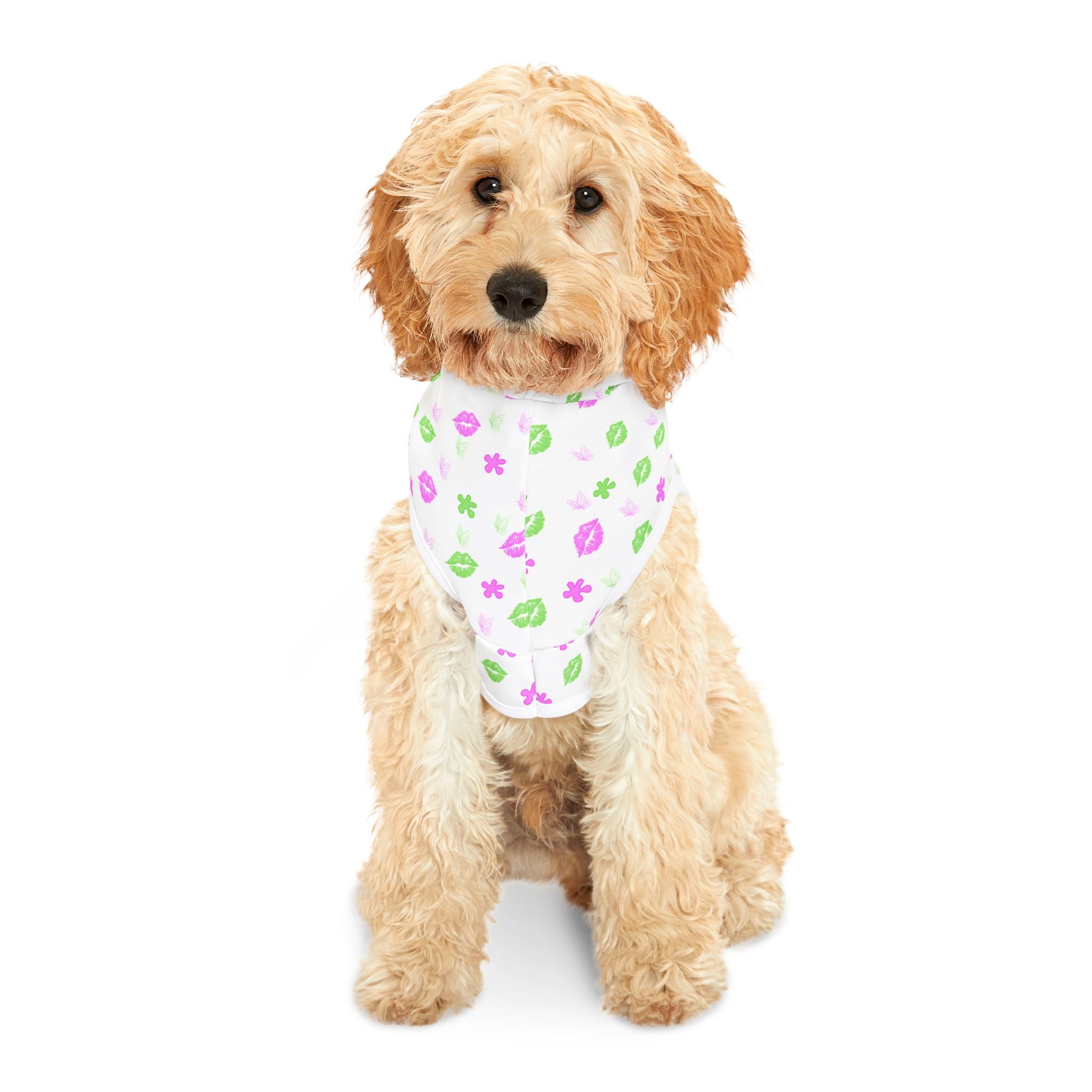 Floral Kiss Pet Hoodie — Pink & Green Flower Print Dog Hoodie