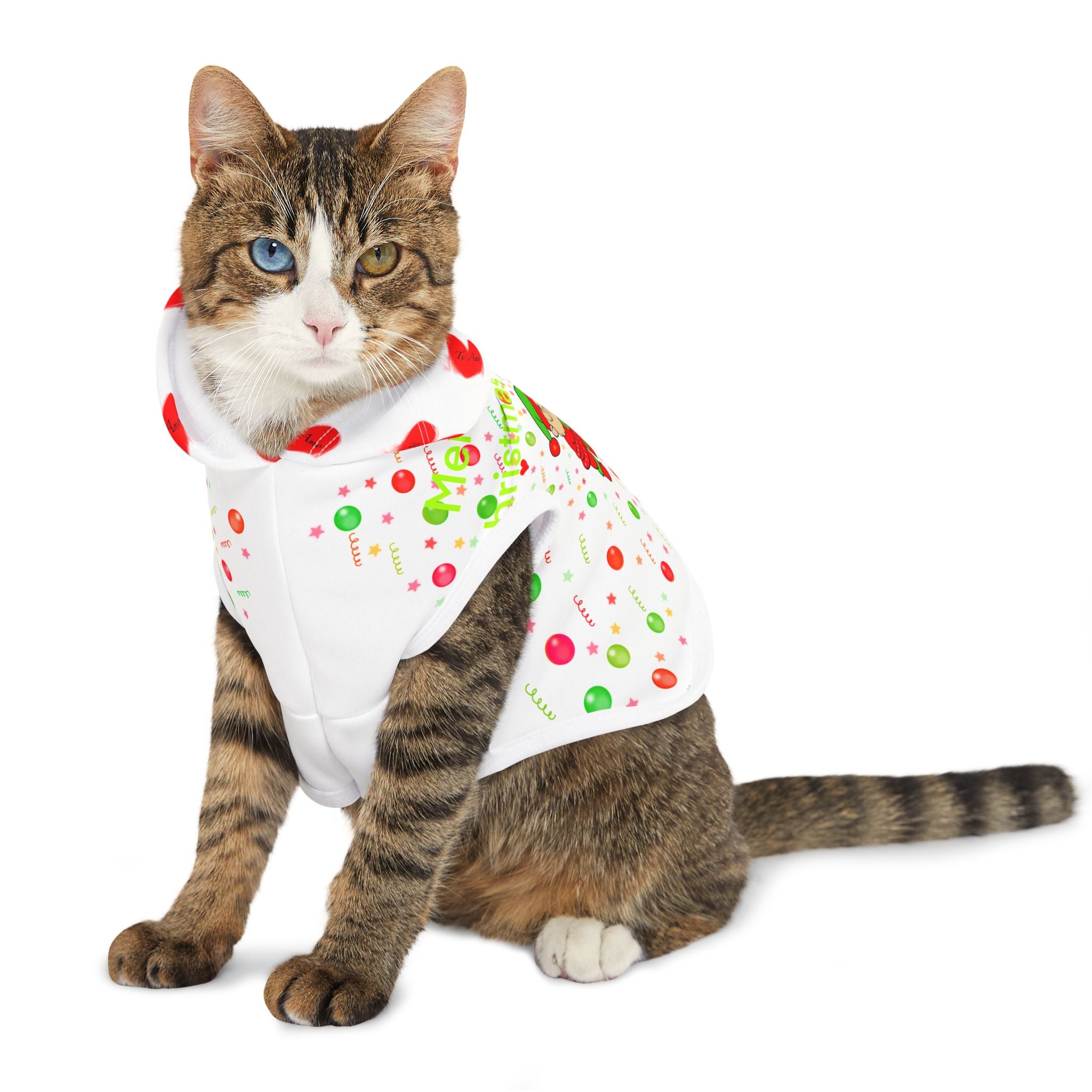 Christmas Elf & Reindeer Pet Hoodie – Cute Holiday Dog/Cat Sweater with Hearts & Confetti