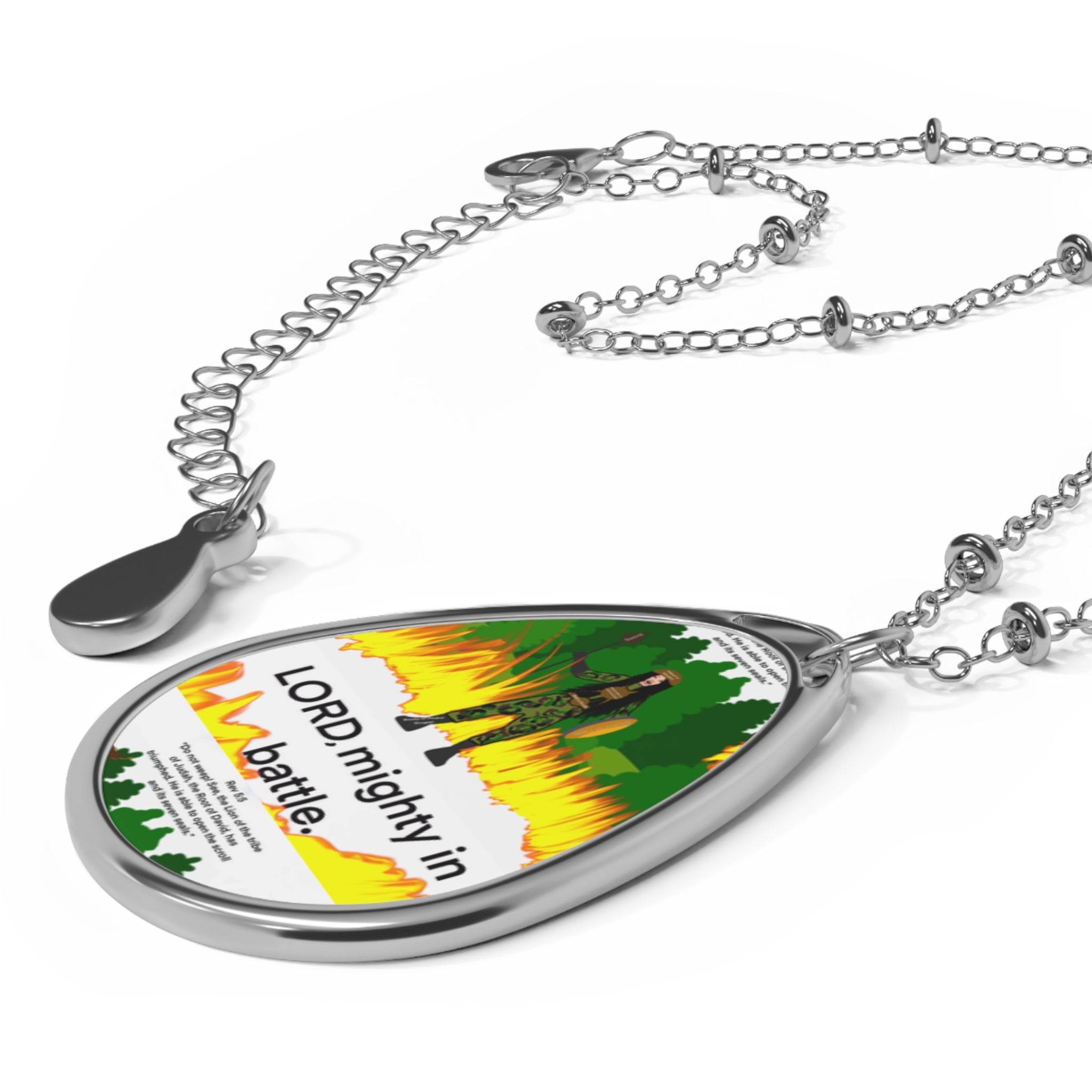 Oval Necklace — "LORD, mighty in battle" Inspirational Pendant