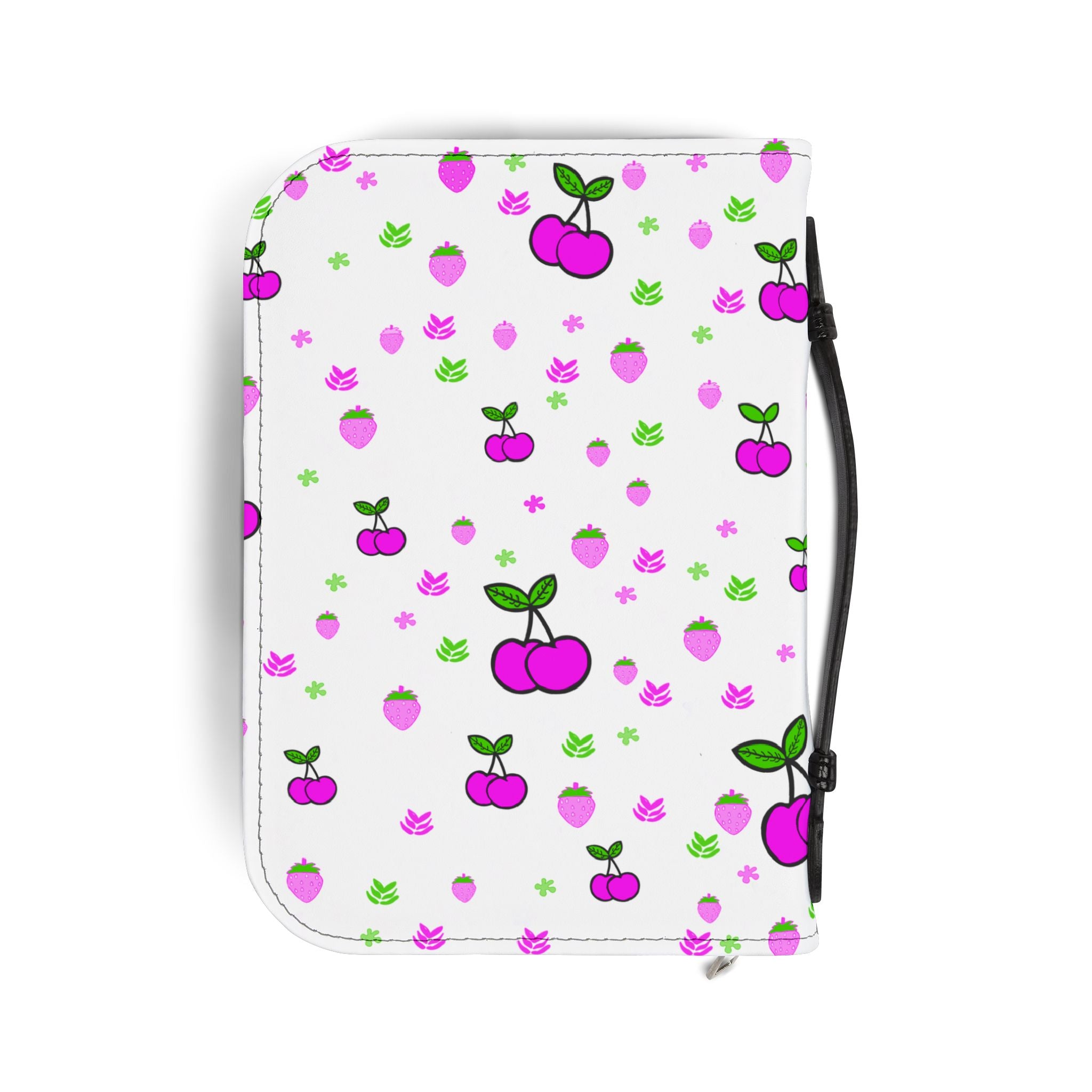 Pink Cherry Pattern Bible Cover — Zippered Floral Scripture Protector