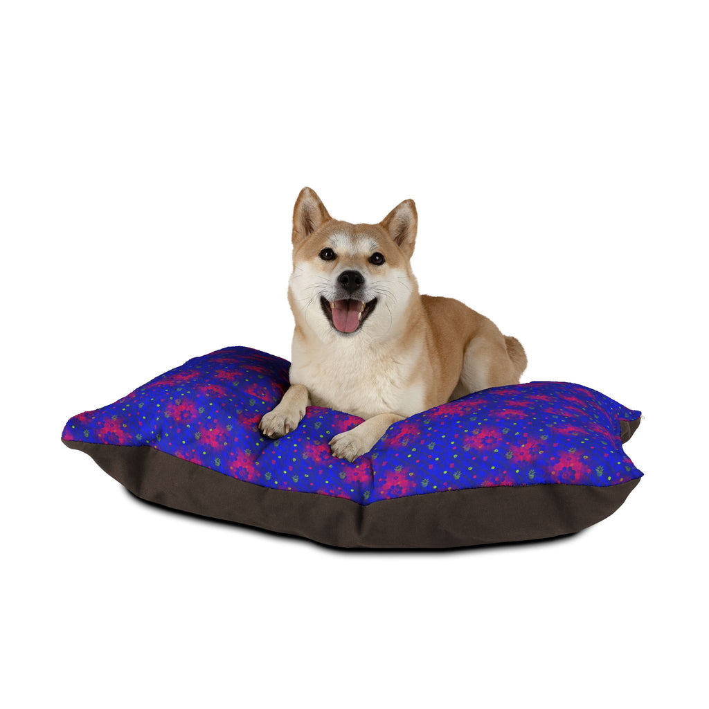 Plush Floral Galaxy Pet Bed — Cozy Blue & Pink Patterned Dog/Cat Cushion