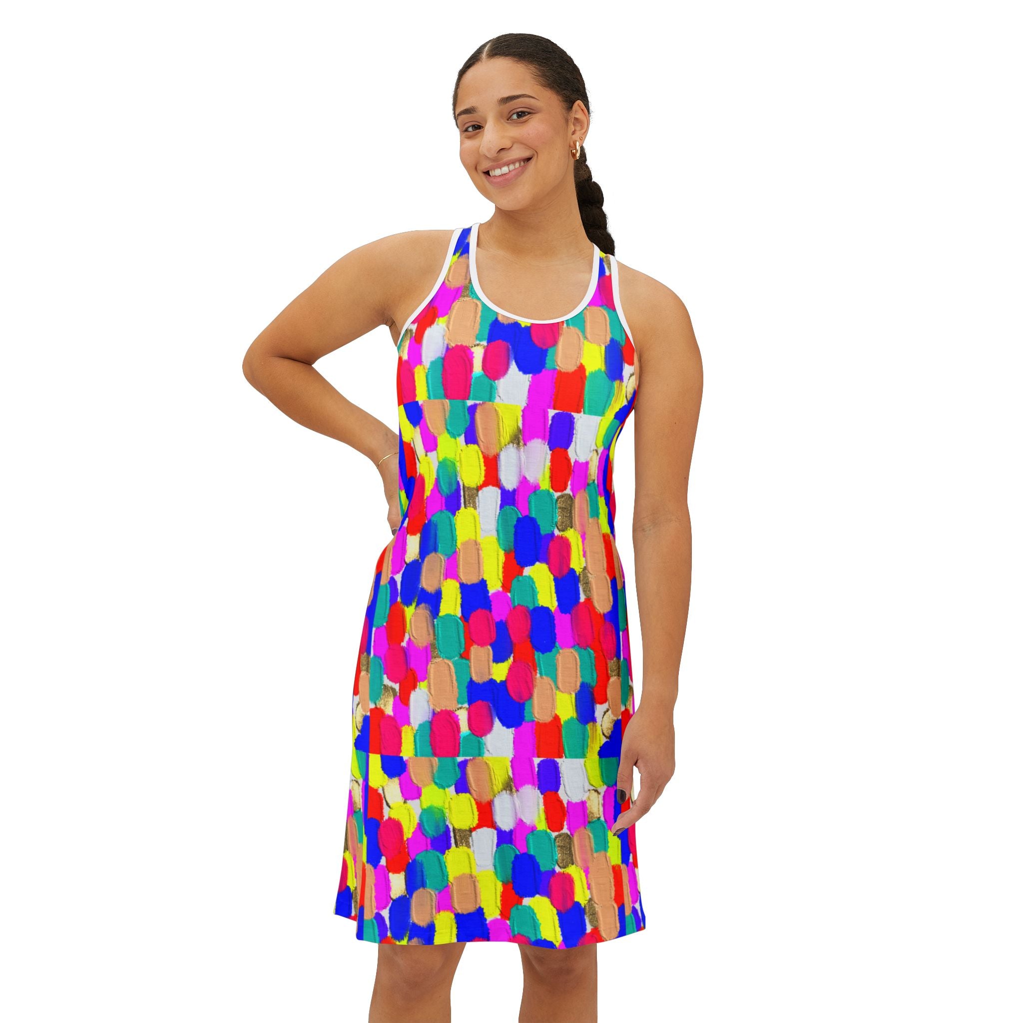 Colorful Confetti Racerback Dress — Vibrant Abstract All-Over Print