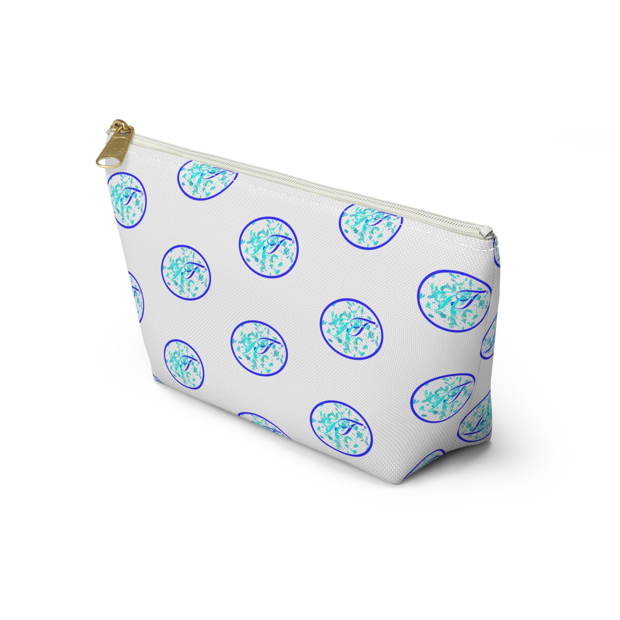 Ocean Breeze Accessory Pouch — Blue Sea Glass Pattern T-Bottom Zipper Bag