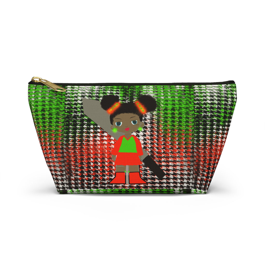 Accessory Pouch — Afro Girl Plaid Cosmetic Bag (Green & Red)