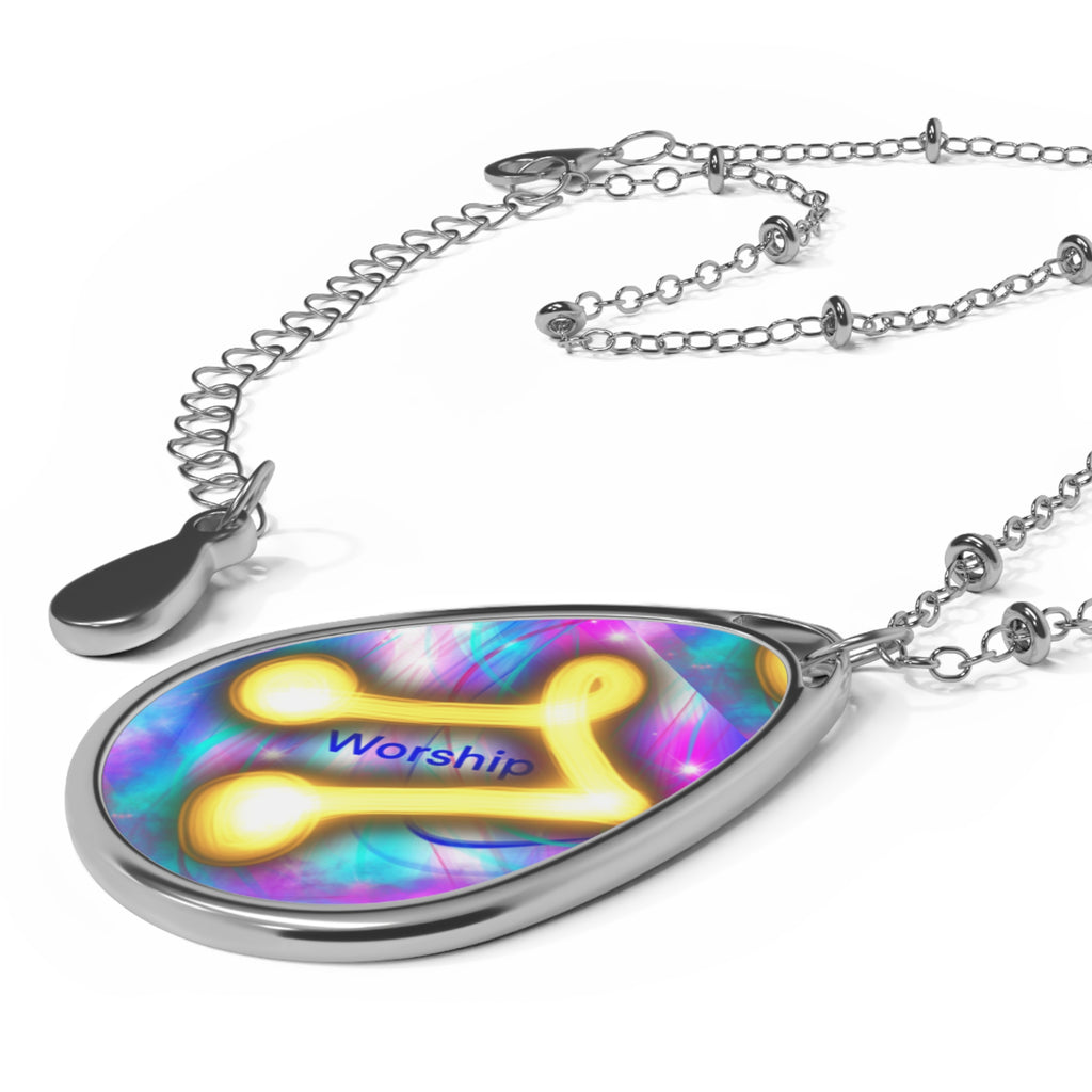 Oval Pendant Necklace — Psychedelic Rainbow 'Worship' Teardrop Jewelry