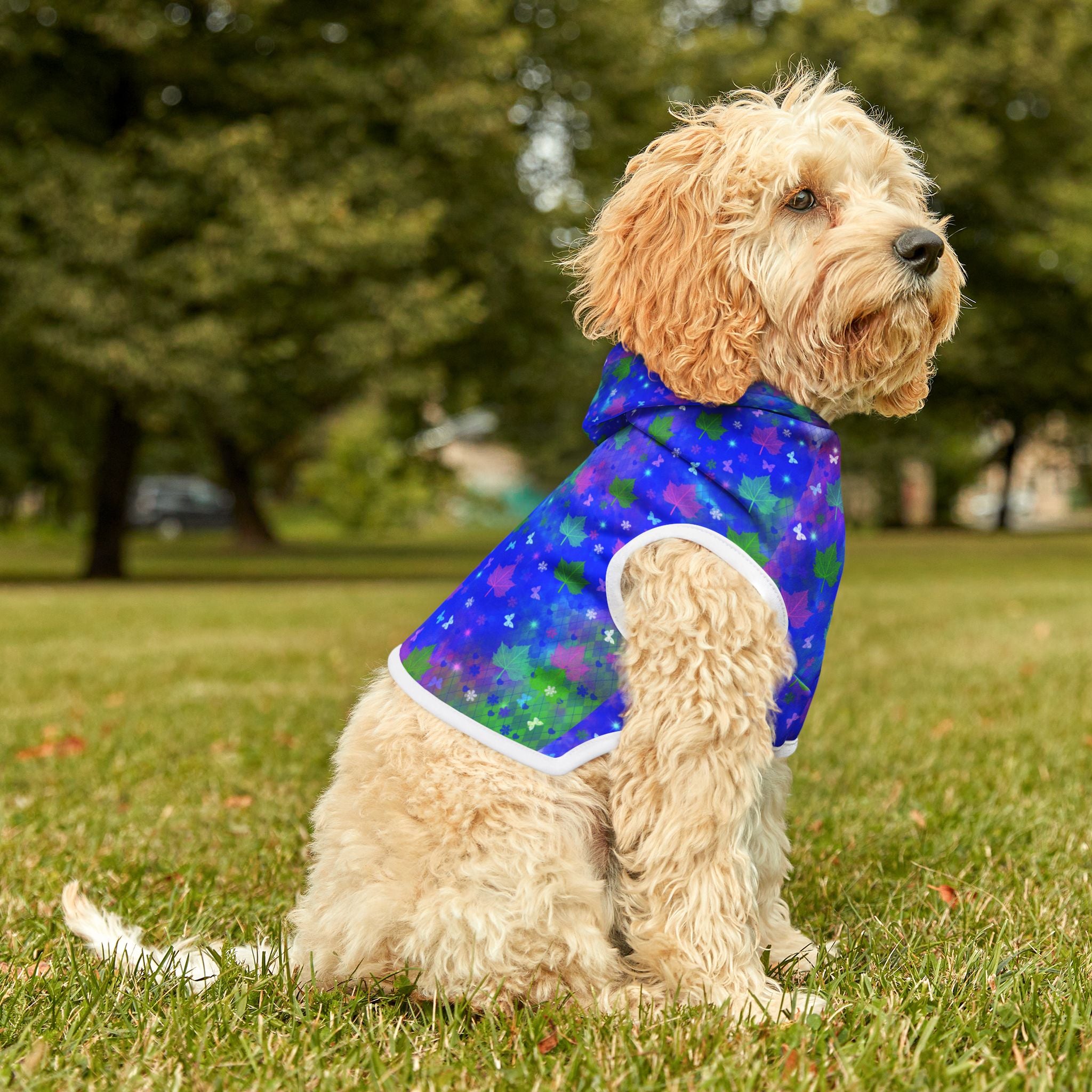 Starry Pawprint Pet Hoodie — Blue Galaxy Pattern Dog & Cat Sweatshirt