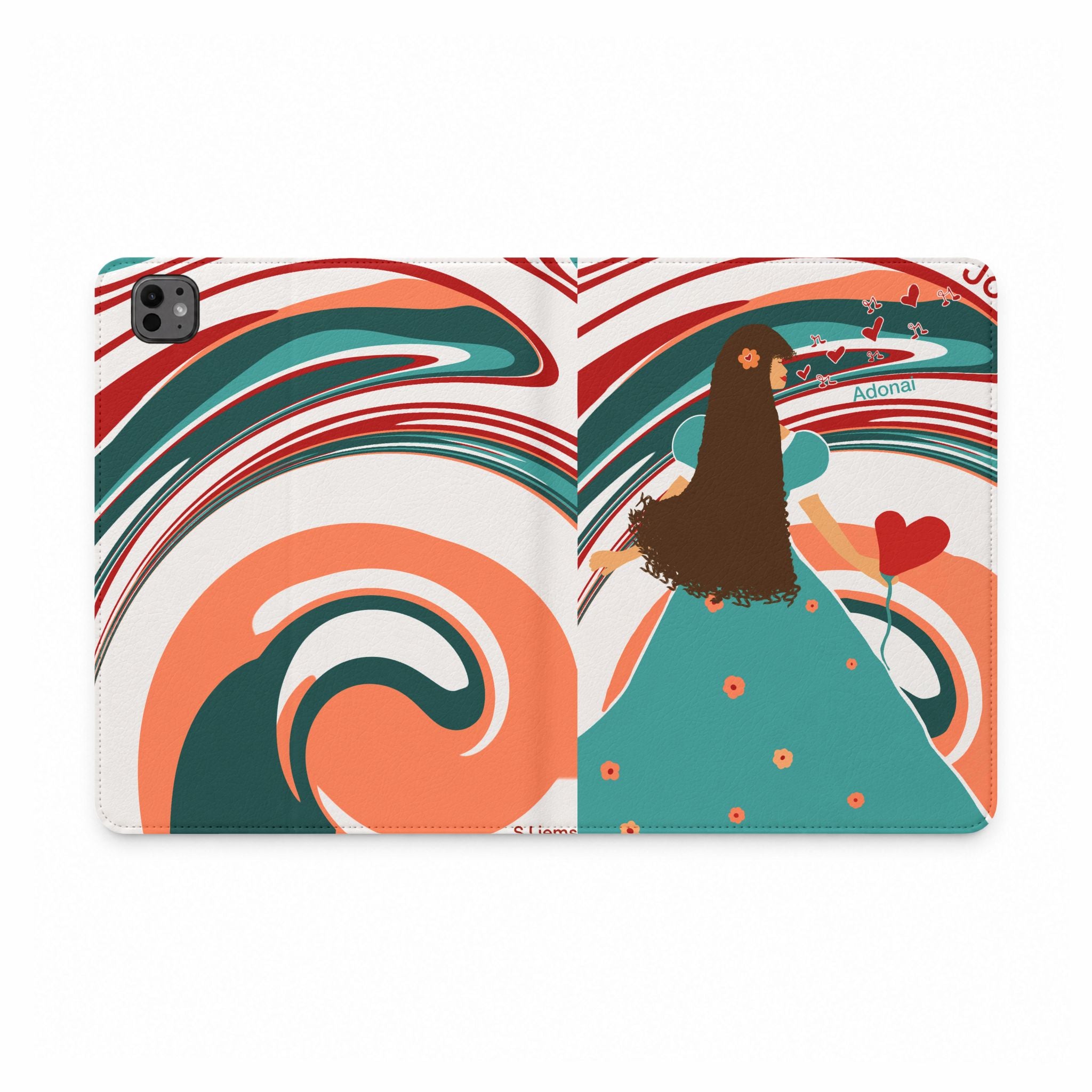 Girl with Heart Tablet Folio Case — Whimsical Retro Swirl Design