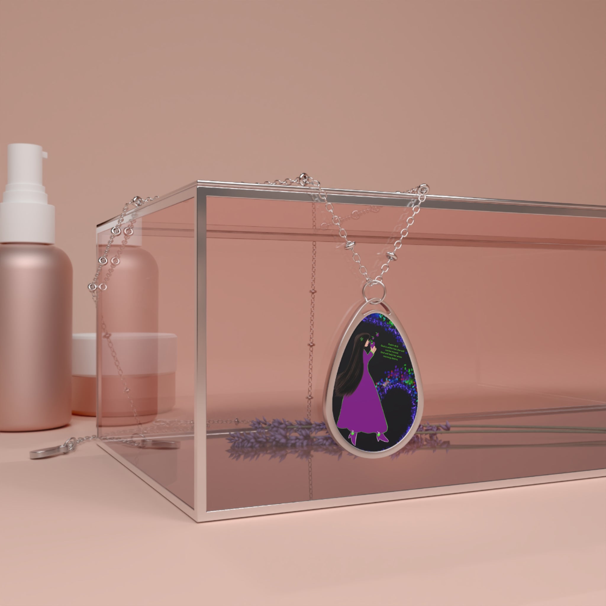 Oval Pendant Necklace — Purple Dress Silhouette Teardrop Locket