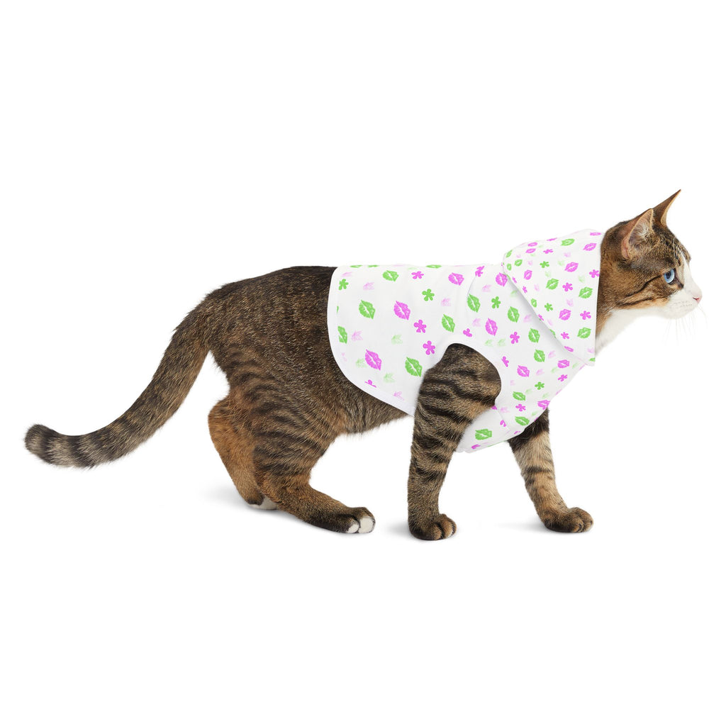 Floral Kiss Pet Hoodie — Pink & Green Flower Print Dog Hoodie