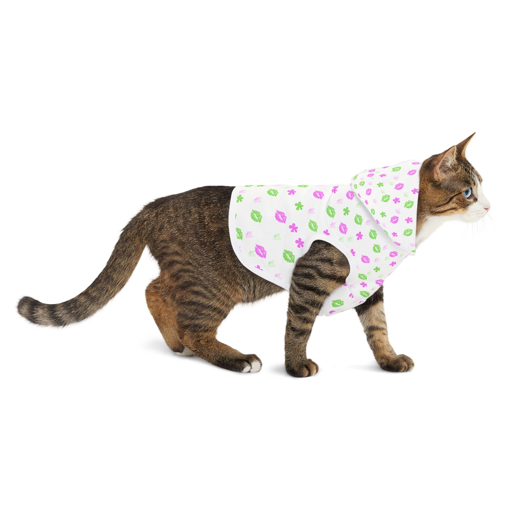 Floral Kiss Pet Hoodie — Pink & Green Flower Print Dog Hoodie
