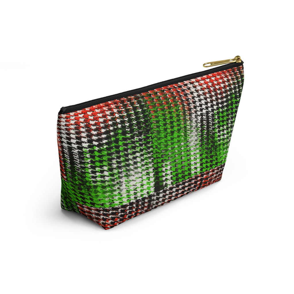 African Girl Pattern Accessory Pouch — Red & Green Houndstooth T-Bottom Cosmetic Bag