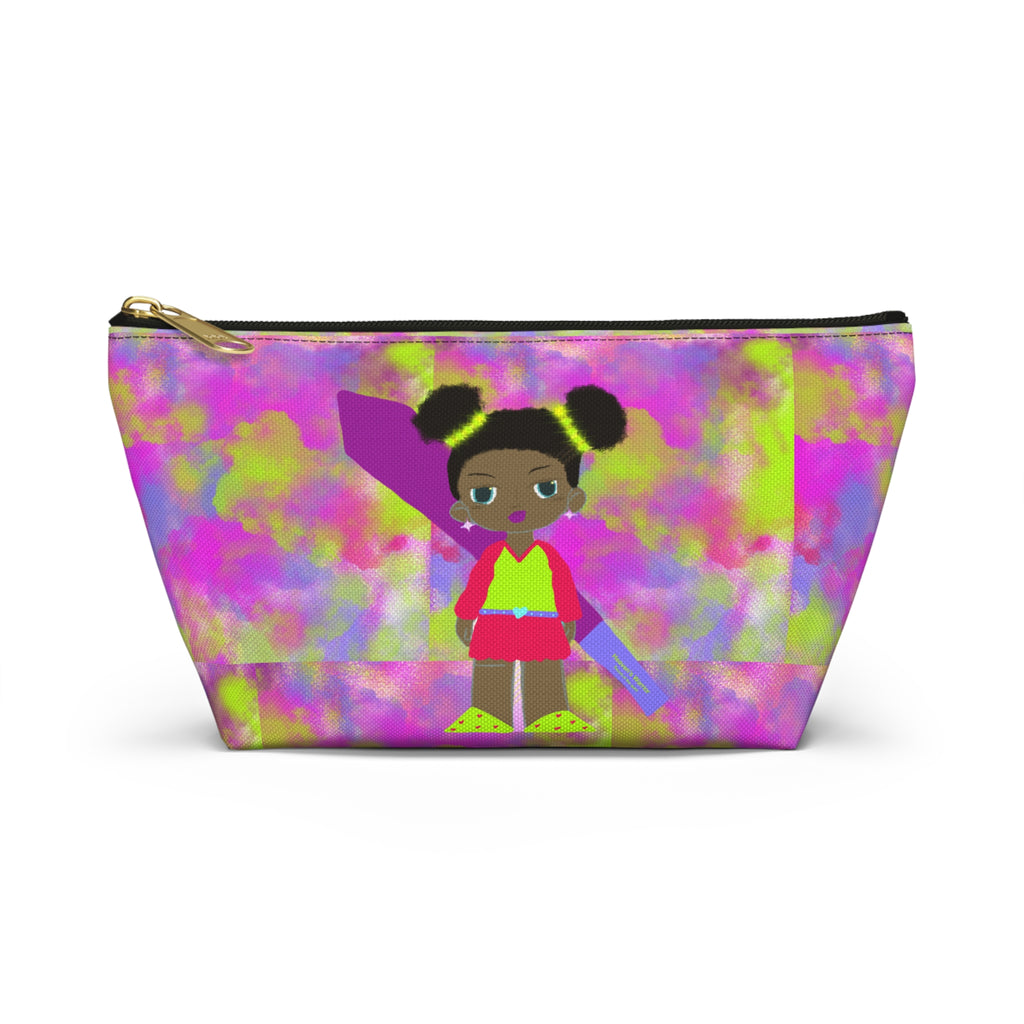 Colorful Kids Accessory Pouch — Cute Girl Illustration Cosmetic Bag
