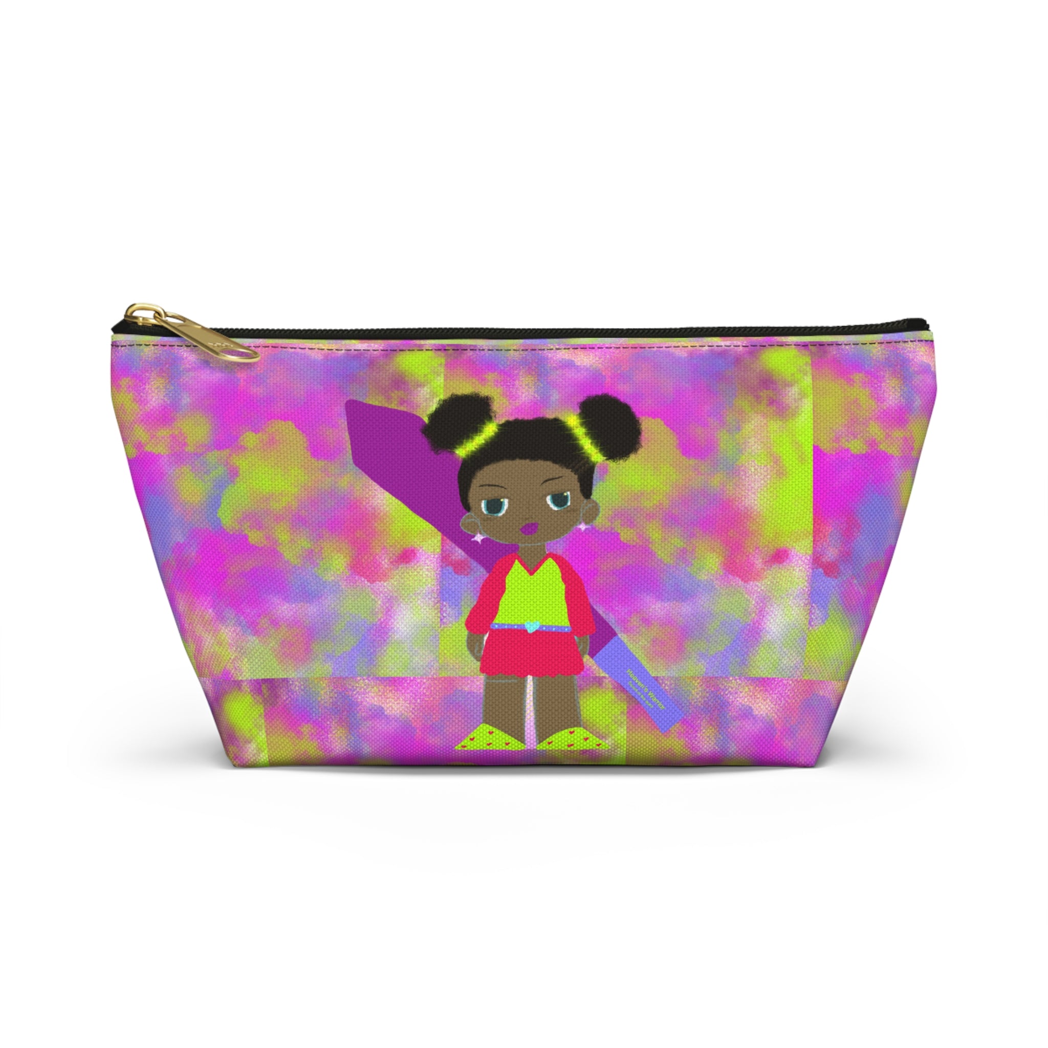 Colorful Kids Accessory Pouch — Cute Girl Illustration Cosmetic Bag