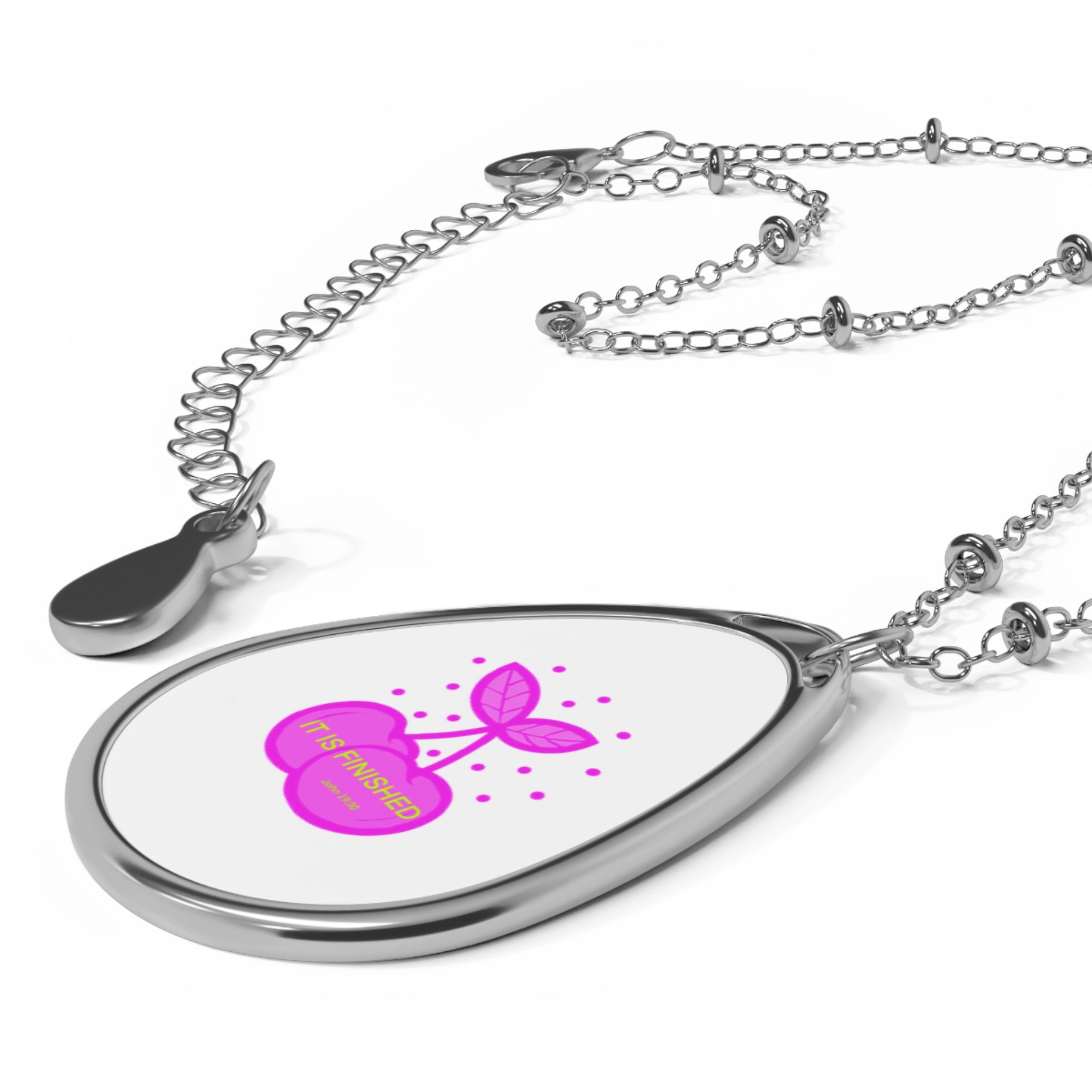 Oval Pendant Necklace — Cute Pink Sprout Charm "Be Encouraged"