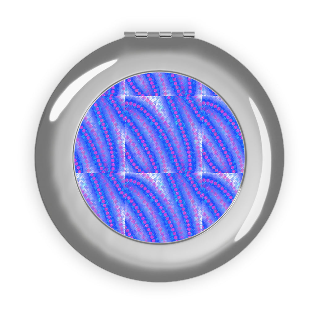 Compact Travel Mirror — Iridescent Blue-Purple Wave Pattern