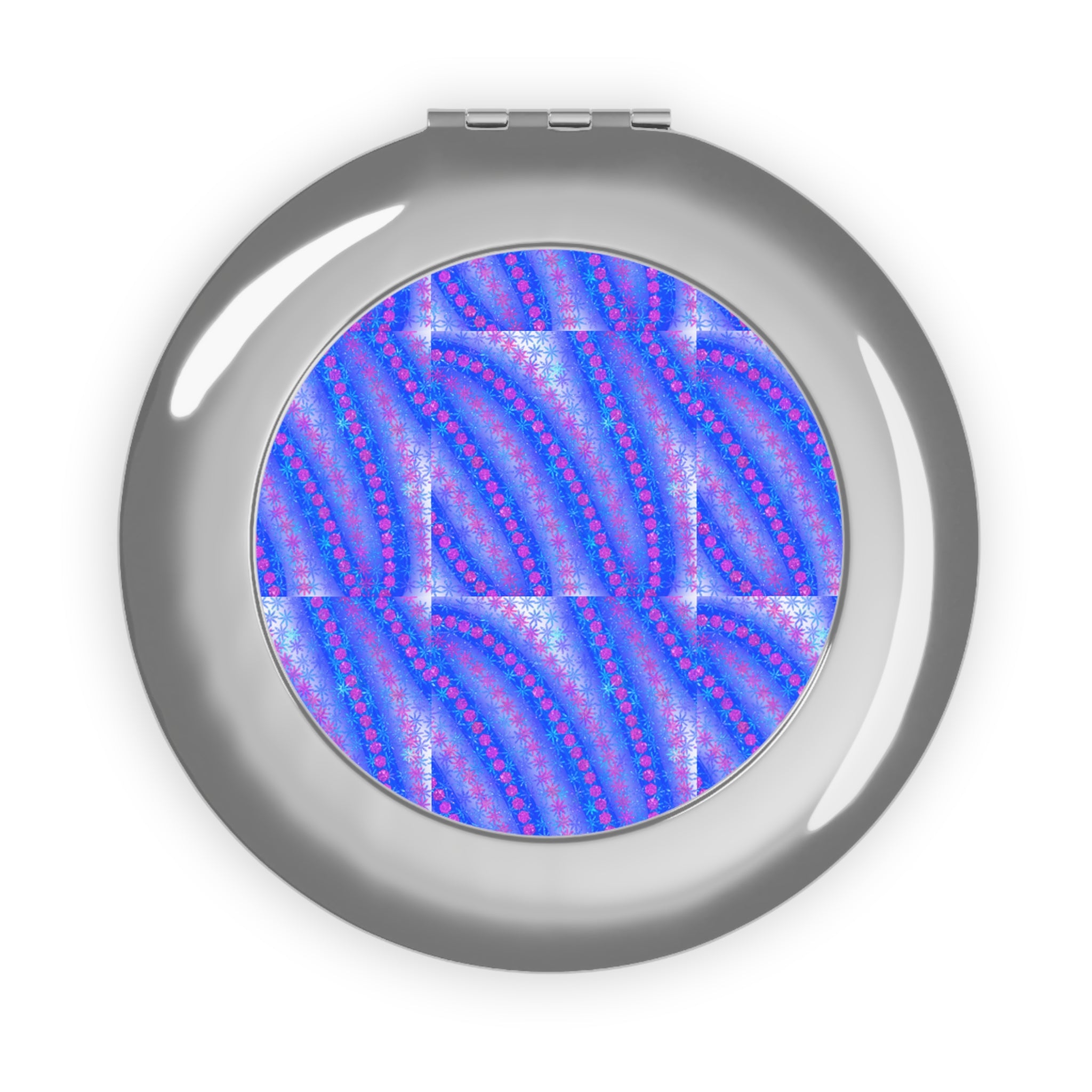 Compact Travel Mirror — Iridescent Blue-Purple Wave Pattern