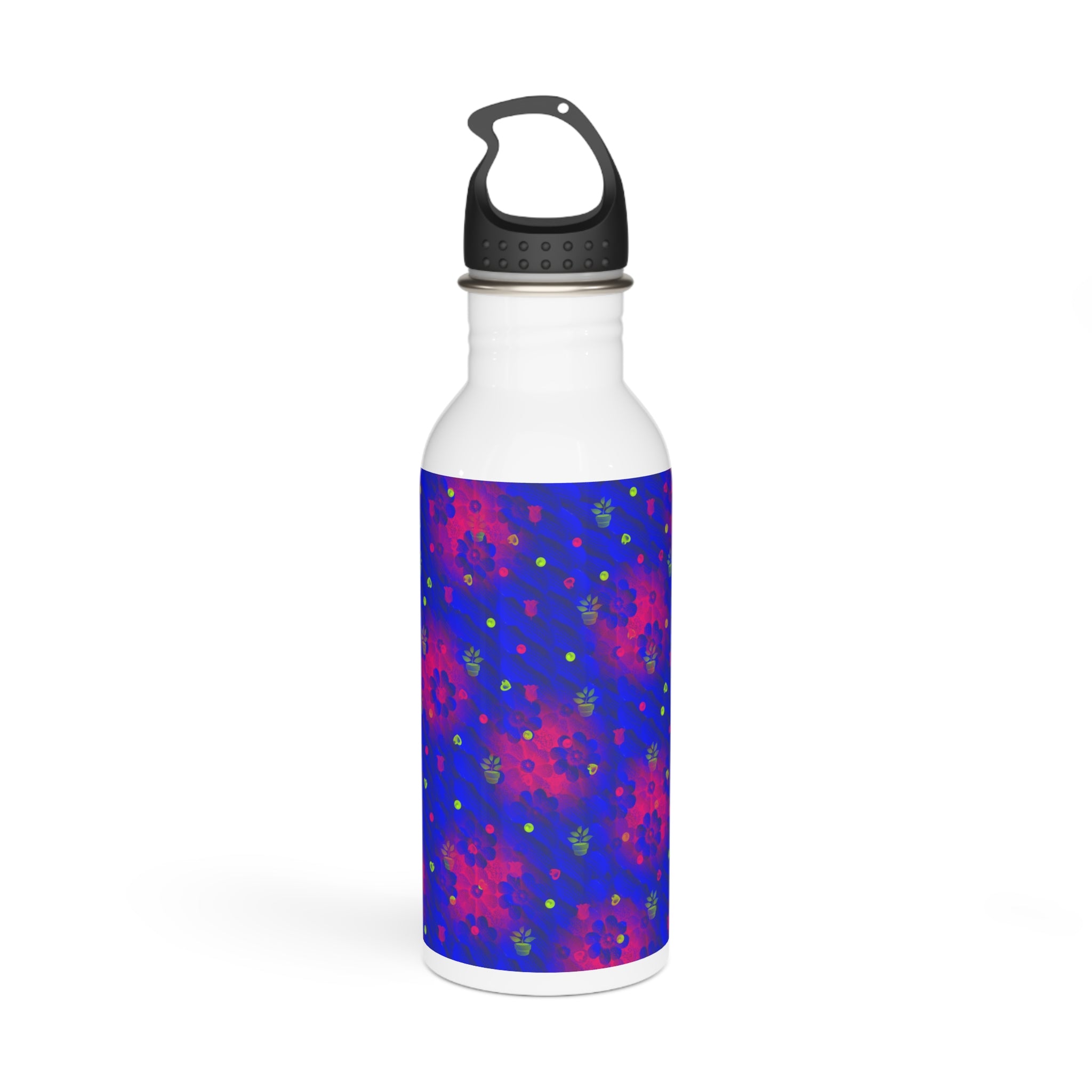 Floral Nebula Stainless Steel Water Bottle — Vibrant Blue & Pink Pattern