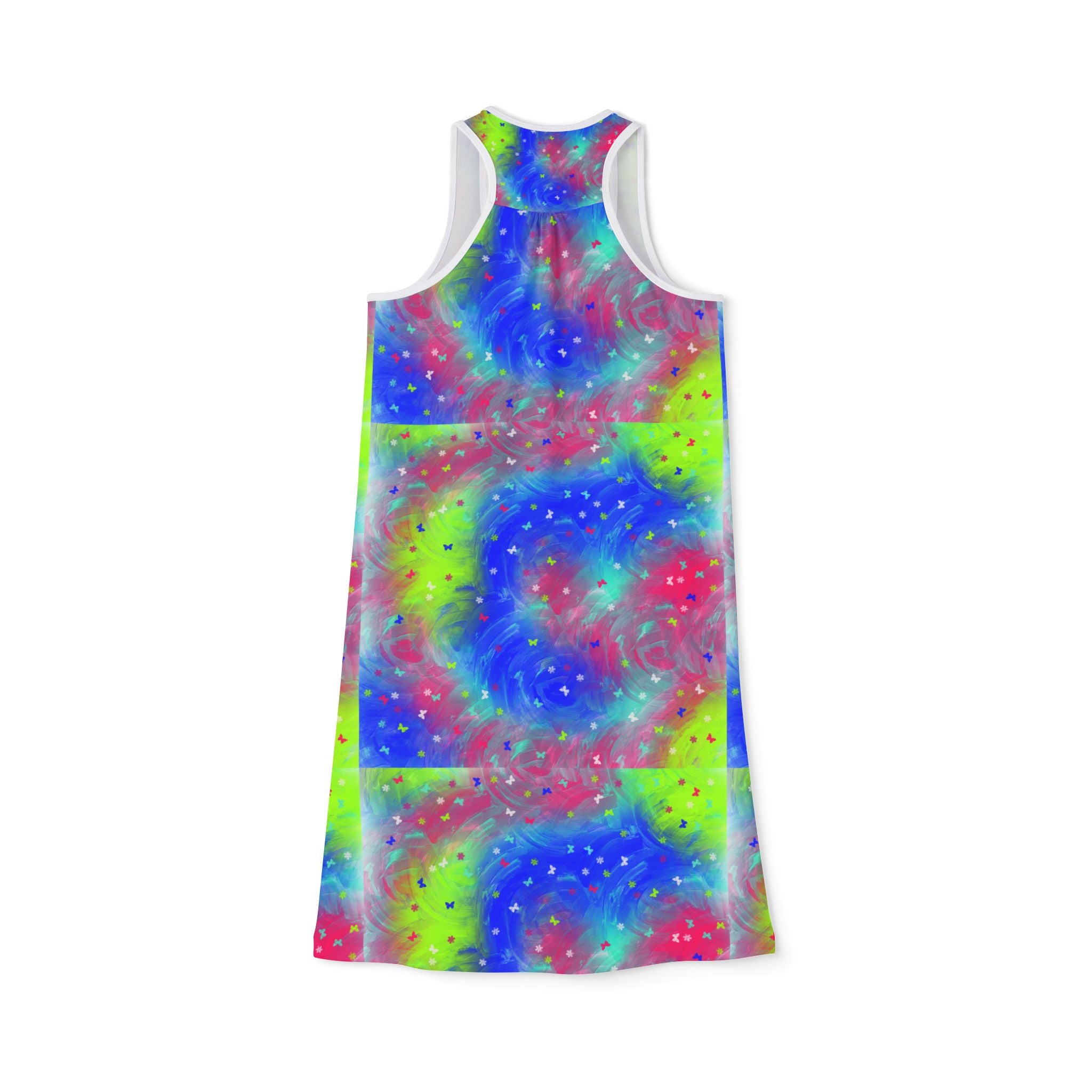 Tie-Dye Galaxy Racerback Dress — Vibrant Neon Spiral AOP
