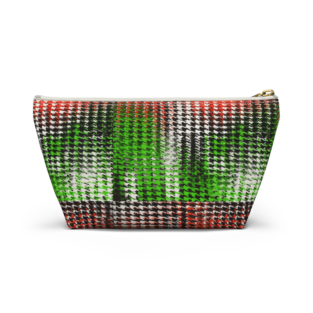 African Girl Pattern Accessory Pouch — Red & Green Houndstooth T-Bottom Cosmetic Bag