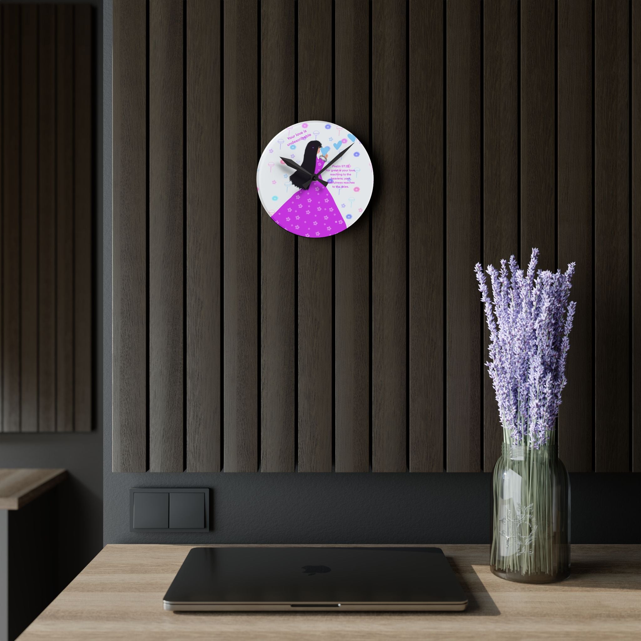 Princess Silhouette Acrylic Wall Clock — Cute Pastel Fairy Tale Decor