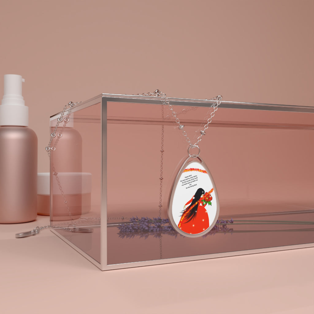 Oval Pendant Necklace — Red Winter Dress Illustration