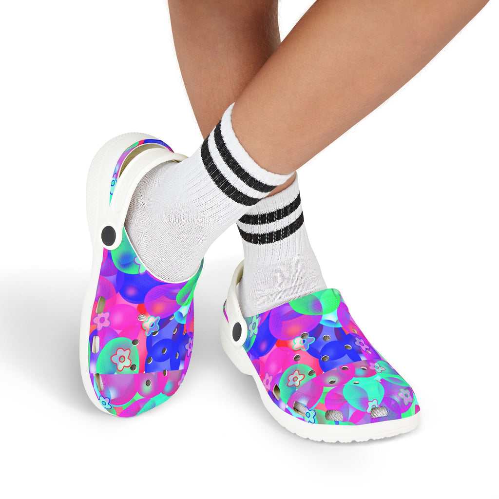 Kids Floral Bubble Clogs — Colorful Pink & Purple EVA Foam Slip-Ons