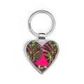 Heart Keychain — Girl Silhouette Pink Dress on Psychedelic Floral Background